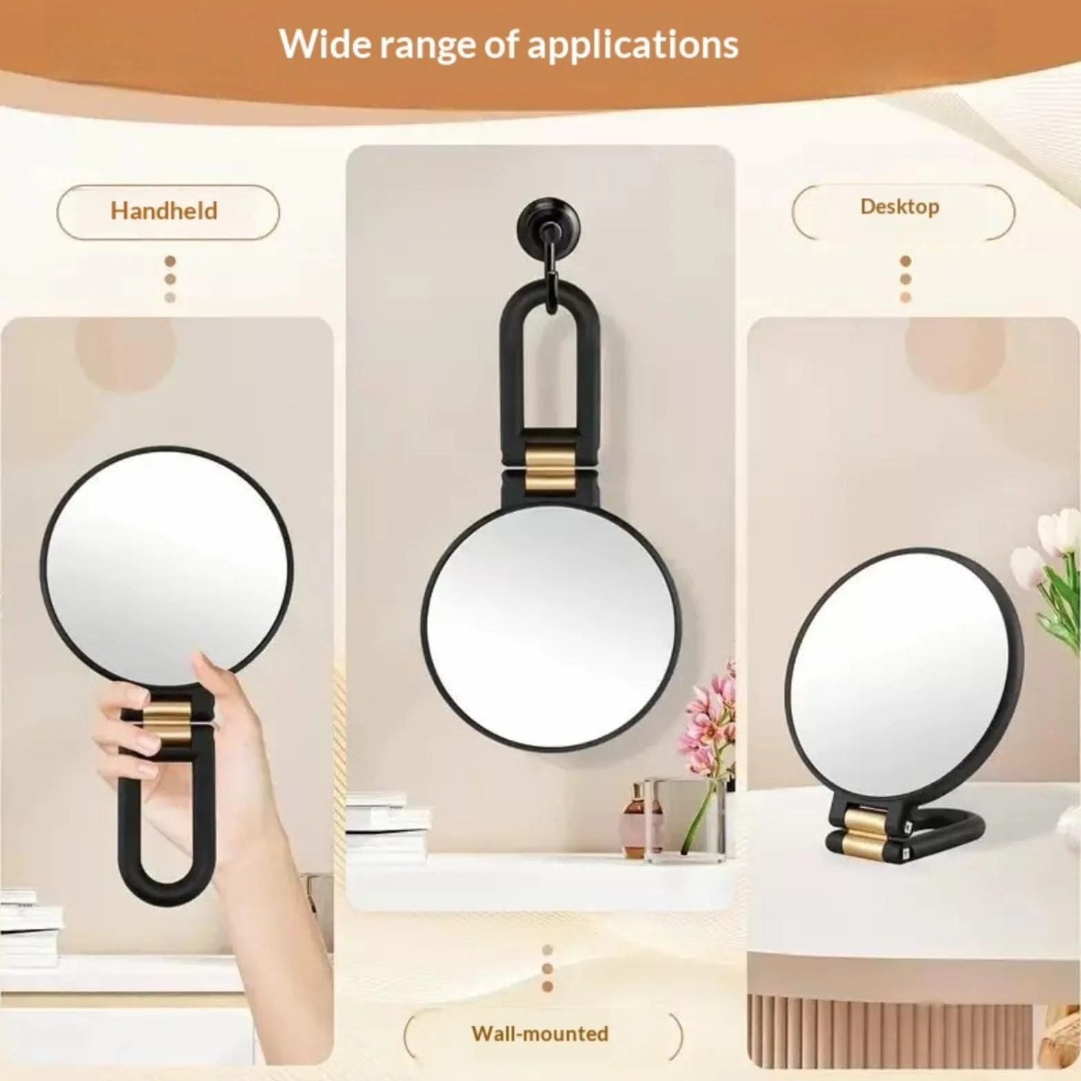 Miroir Grossissant de Maquillage x50, Double Face Portable Mural avec Poignée Réglable 360°