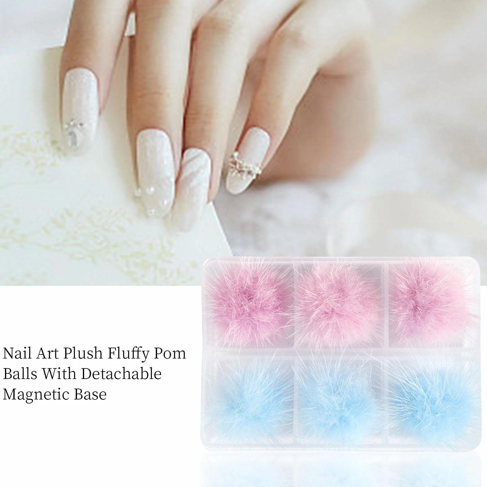WENGAN Nail Charm Magnétique 6 Pièces Doux Pom Pom Boule Amovible Décoration Manucure