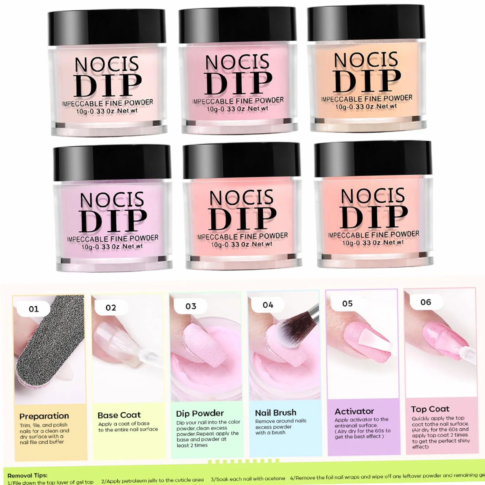 Kit de poudre de trempage pour ongles 6 couleurs translucide manucure française bricolage