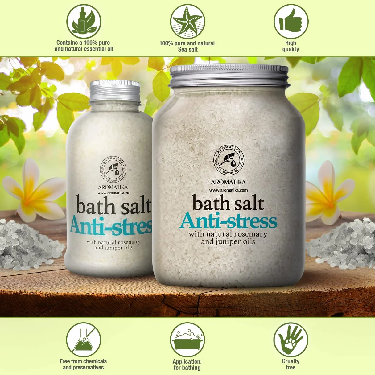 Sels de Bain Anti Stress 1300g - Sel de Mer avec Huile Essentielle de Romarin et Genévrier - Meilleur pour un Bon Sommeil - Soulagement du Stress - Beauté - Bain - Soin du Corps