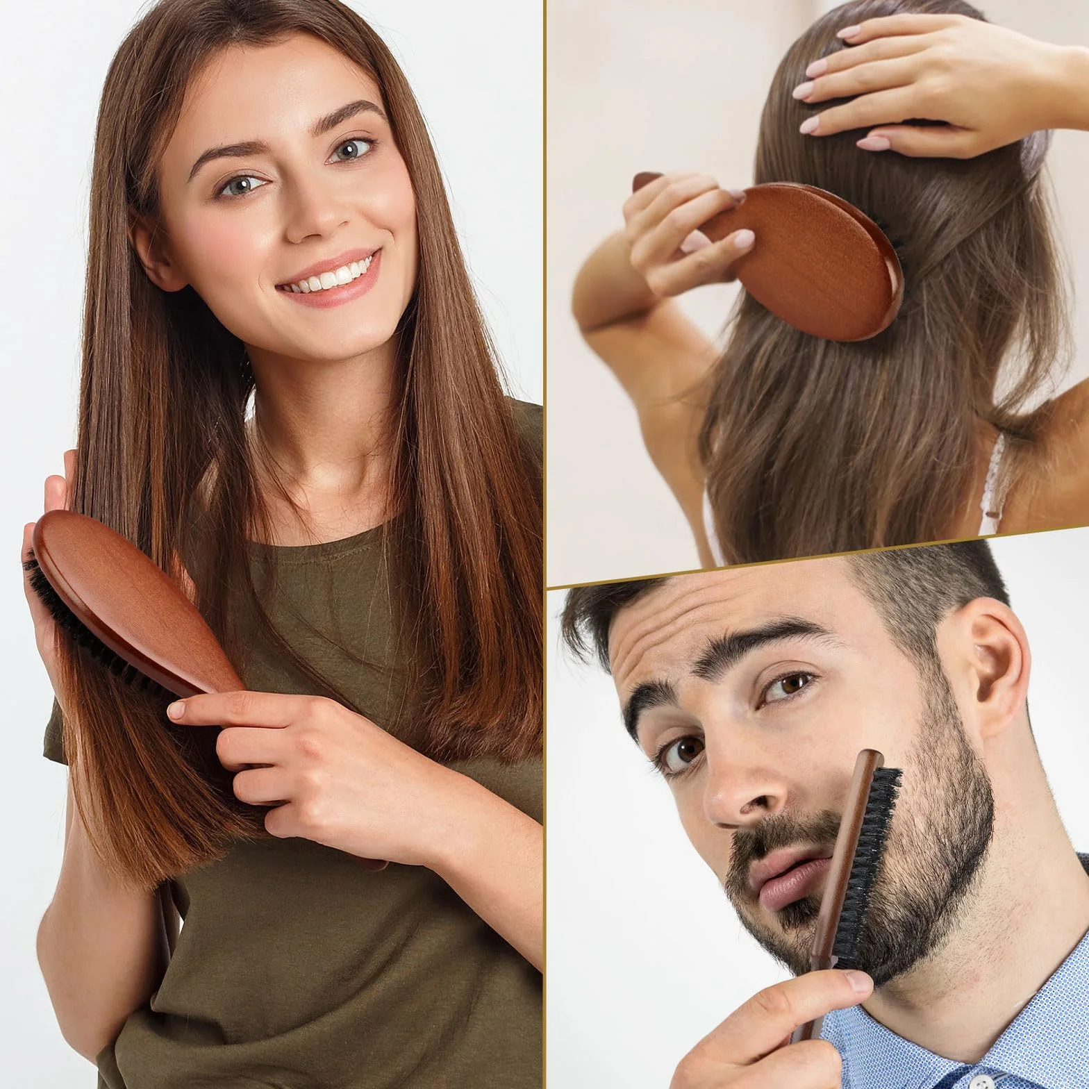 Brosse à Cheveux en Poils de Sanglier Antistatique Anti-Frisottis AISEELY 2 Pièces