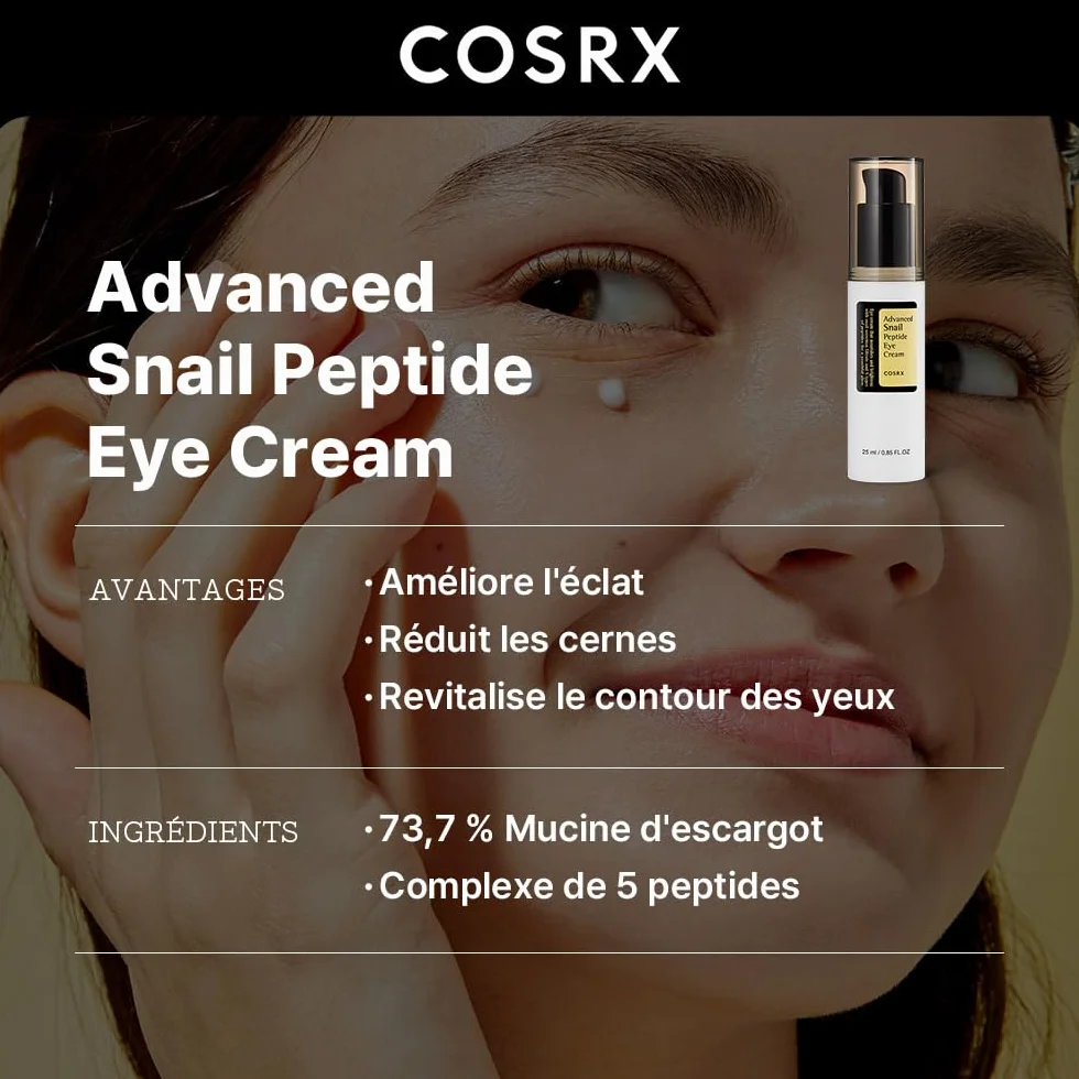 COSRX Snail Peptide Eye Cream 73.7% Snail Mucin Niacinamide - Brightening Korean Night Cream for Fine Lines Dark Circles