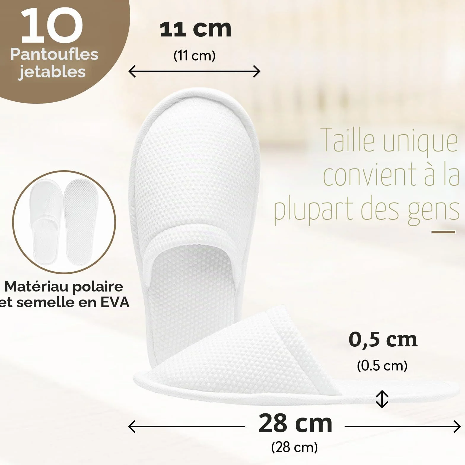 10 Paires de Chausson Hotel Amélioré et Epaissi Jetable Femmes Hommes Spa Lavable Pantoufles d'Invité Confortables Doux Antidérapants