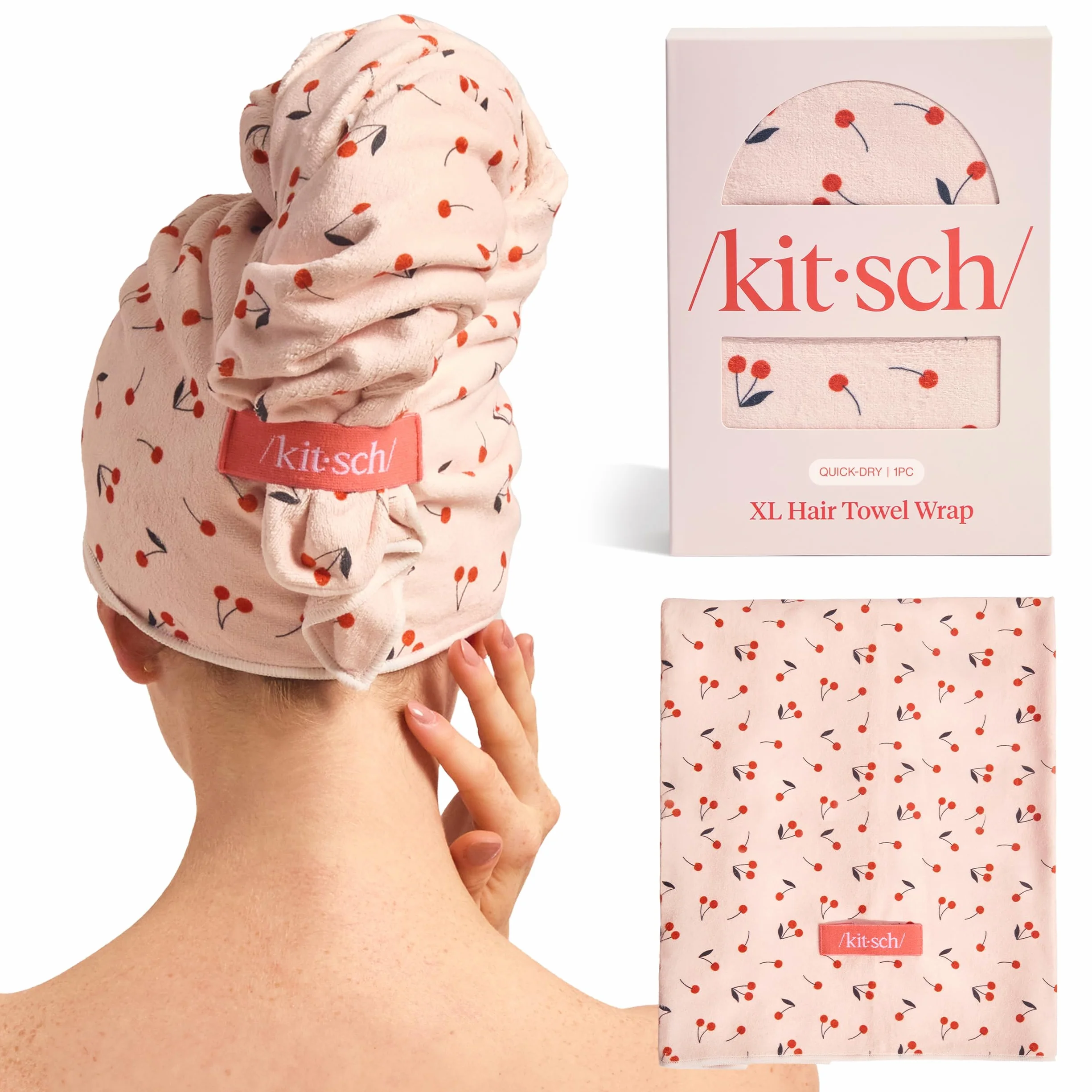Kitsch Serviette en Microfibre XL pour Femme, Serviette en Microfibre, Super absorbante, séchage Rapide, Anti-frisottis, pour Cheveux Longs et Courts, Turban pour Femme, Cheveux mouillés et bouclés