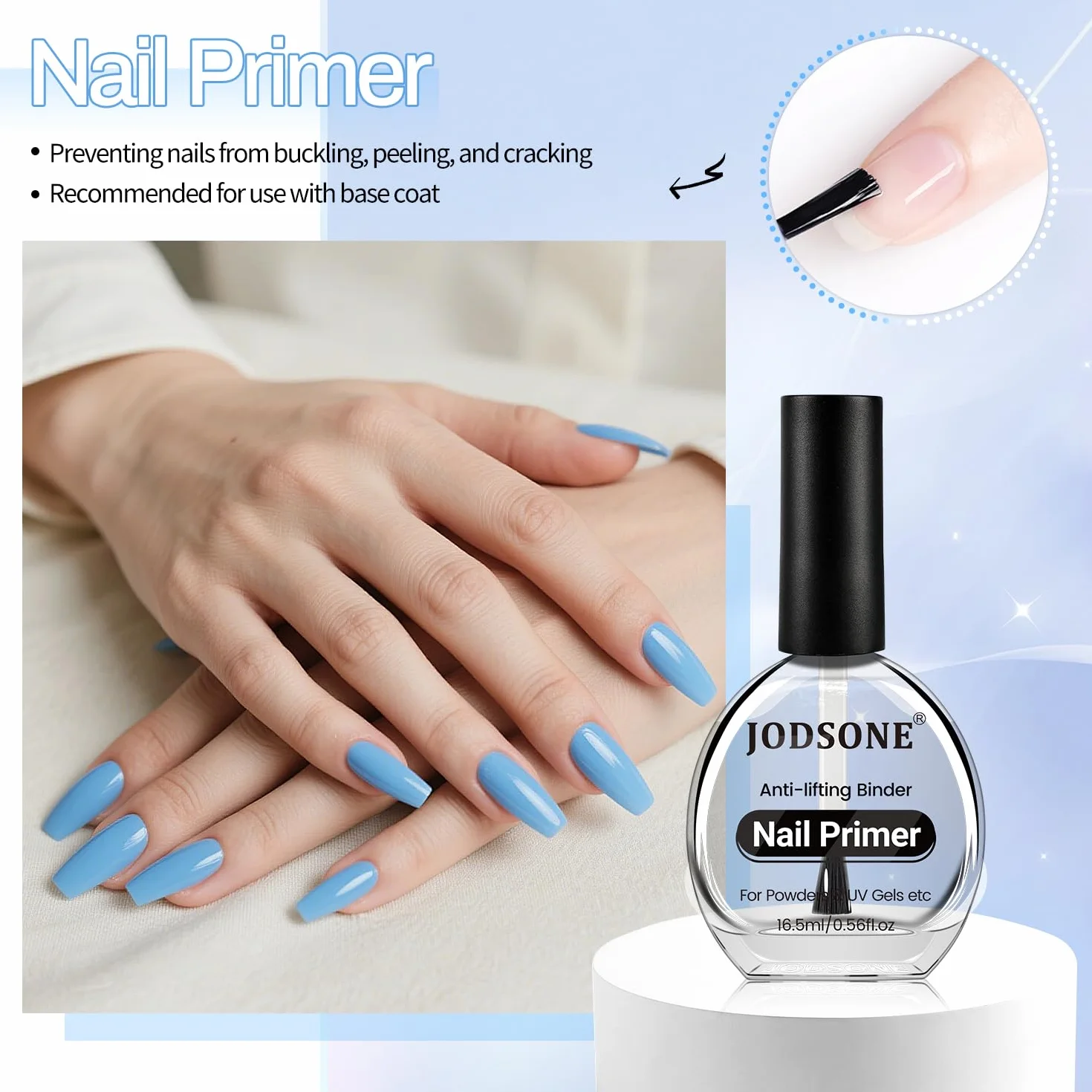 JODSONE Lot de 3 vernis finition base 16,5 ml No Wipe Top Coat Base Nail Primer UV