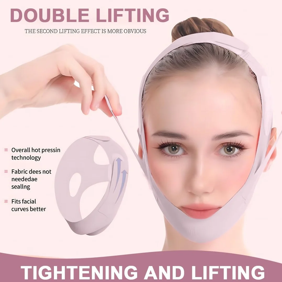 Masque Visage Liftant Réutilisable en Forme de V, Raffermissant Anti-Affaissement, Rose