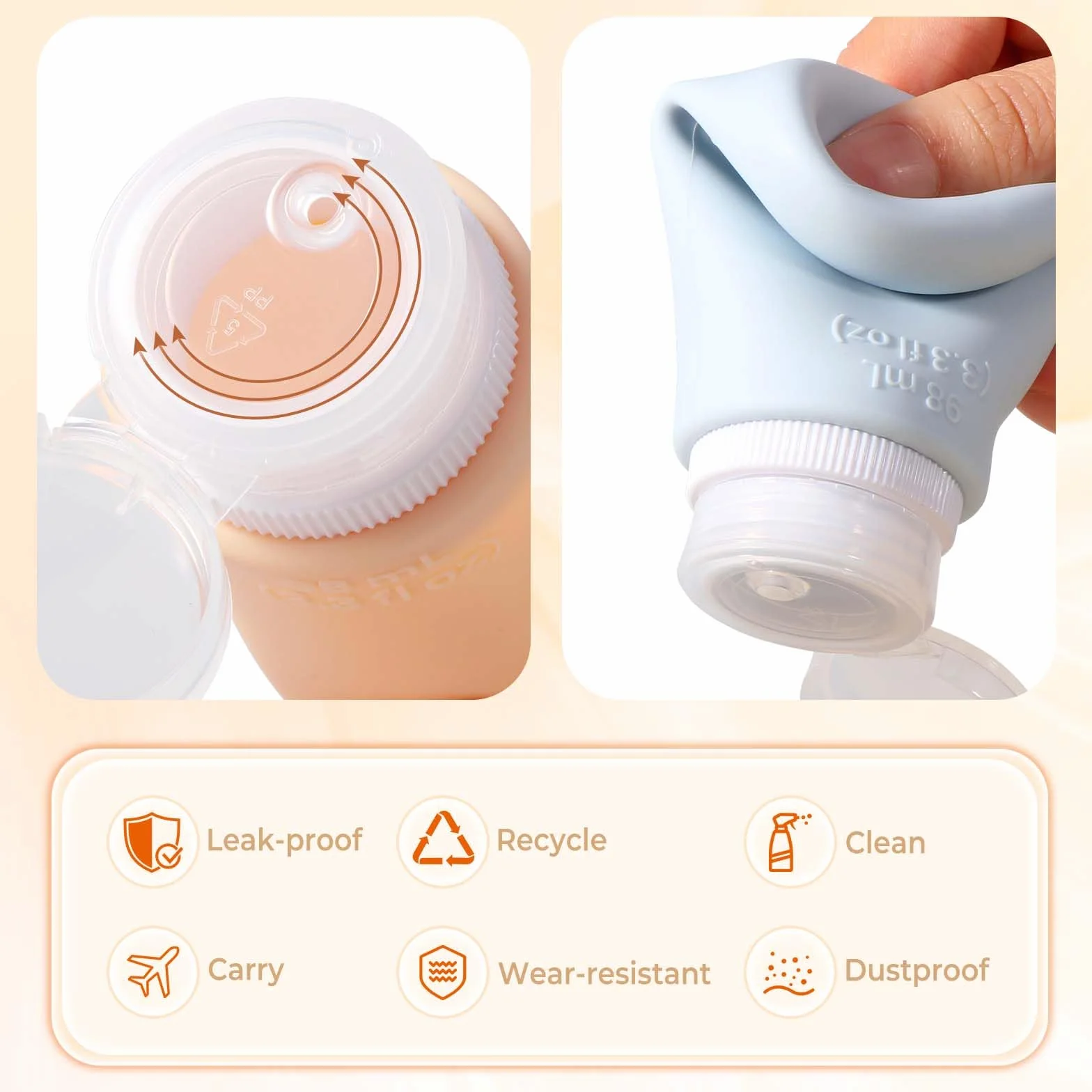 Diboniur Flacon Voyage en Silicone 4 Pièces Kit Avion 98ml Anti-Fuite
