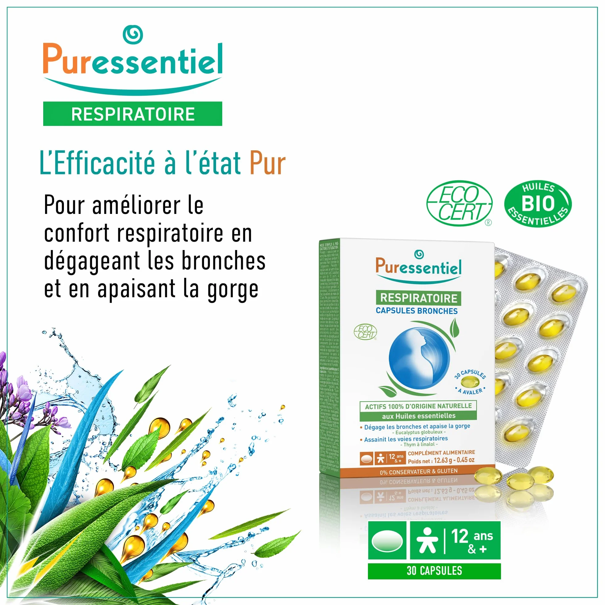 Puressentiel Respiratoire Capsules Bronches Huiles Essentielles Bio 30 capsules