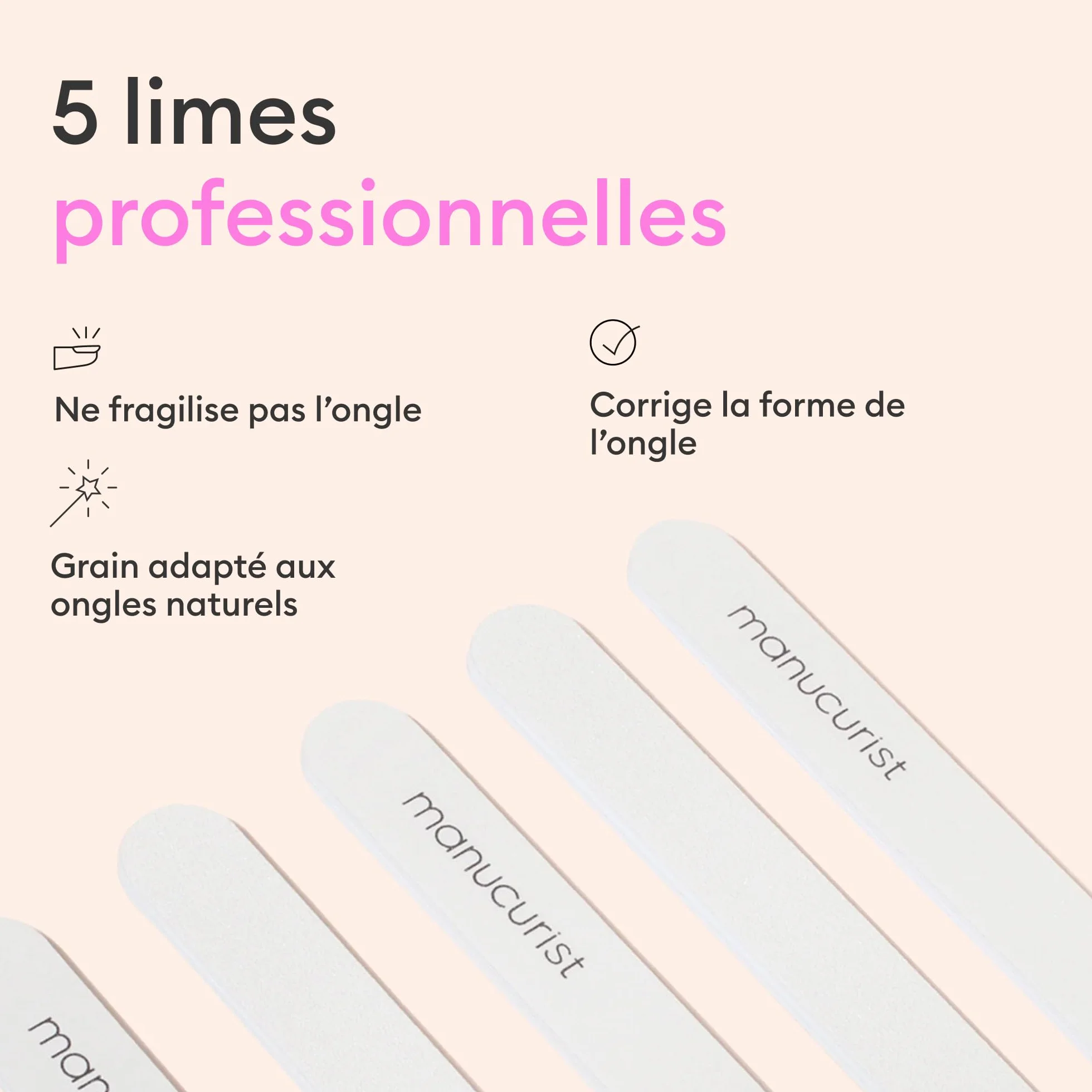 Lot de 5 Limes à Ongles Professionnelles Double Face 100/180 Réutilisables