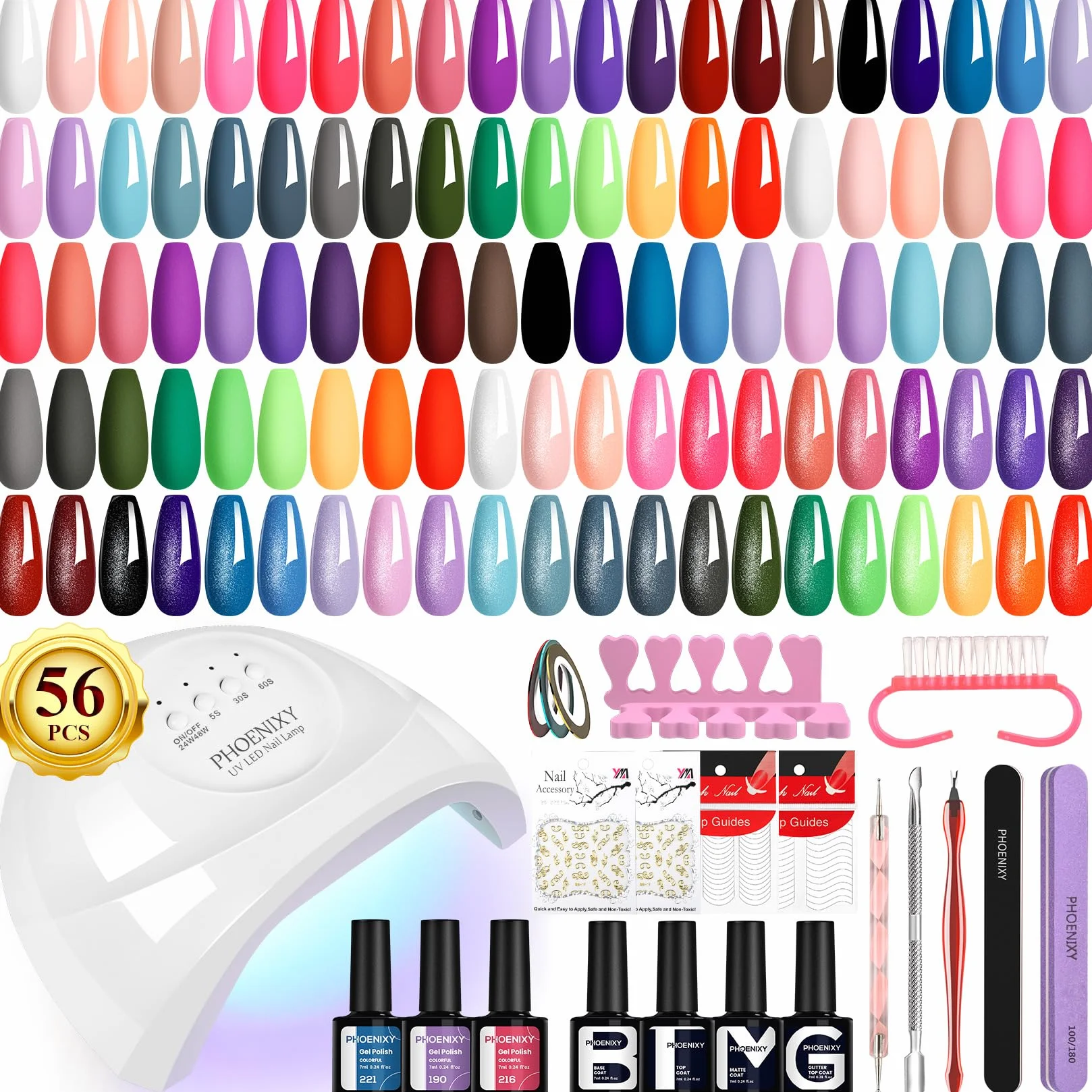 Kit Vernis Semi Permanent 36 Couleurs avec Lampe UV LED 48W Base Top Coat Brillant Mat Glitter Outils Nail Art