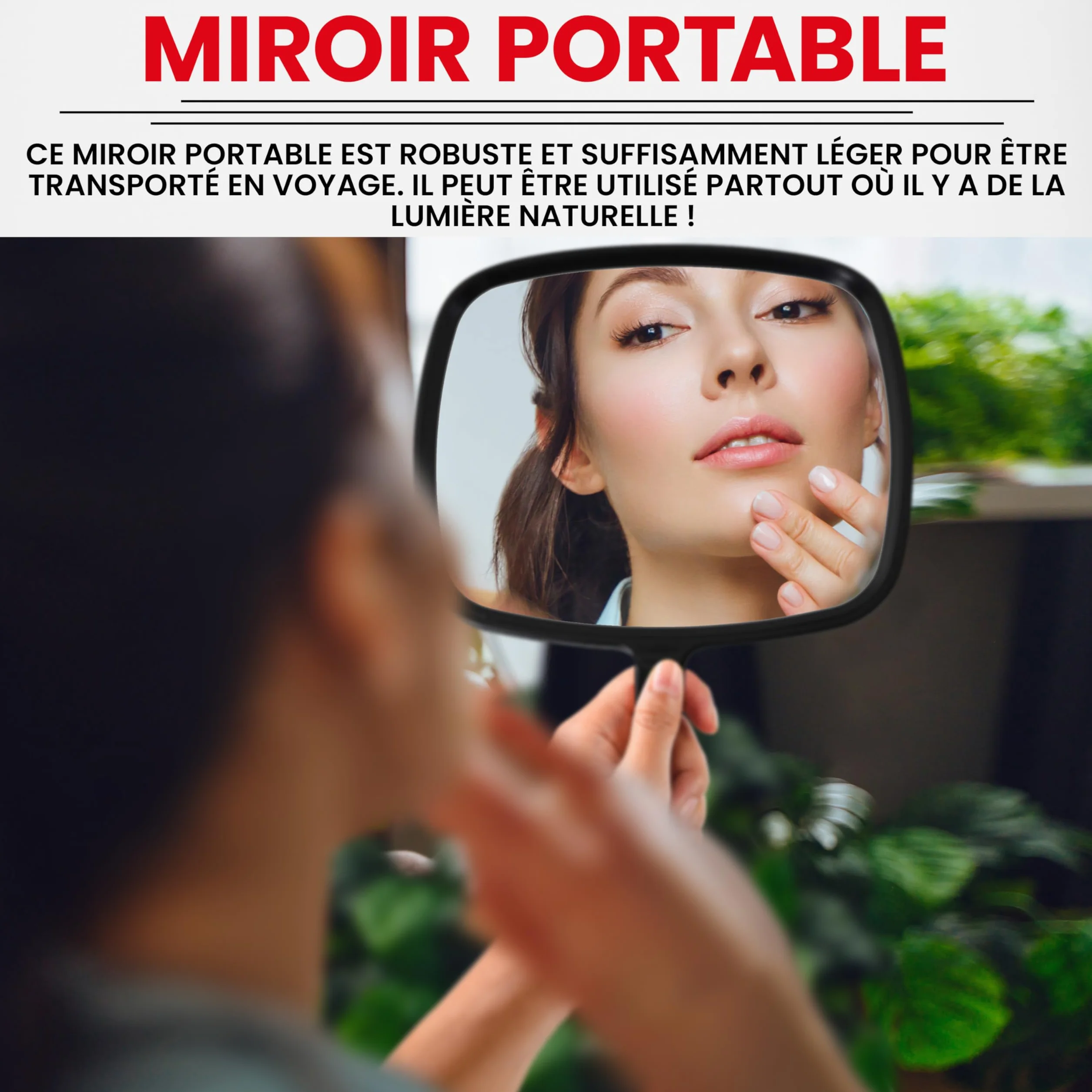 Mirrorvana Miroir à Main 20,3 x 28 cm avec poignée Ergonomique pour Maquillage et Coiffure (Noir)