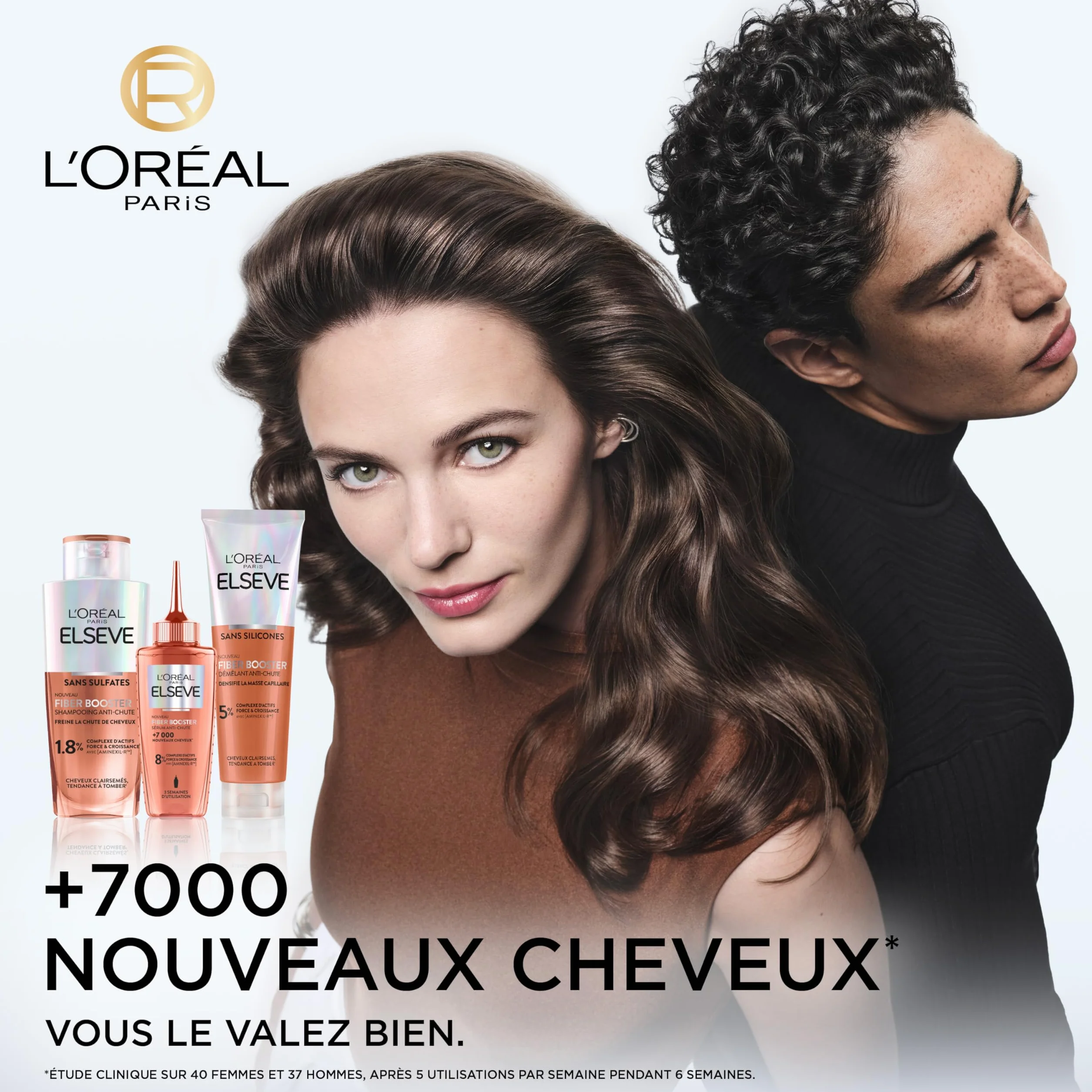 L'Oréal Paris Elvive Kit Anti-Chute Growth Booster Cheveux Abîmés Elseve Fiber Booster Shampoing 200ml + Après-Shampoing 150ml + Sérum 102ml avec Aminexil-R Niacinamide - Lot de 3