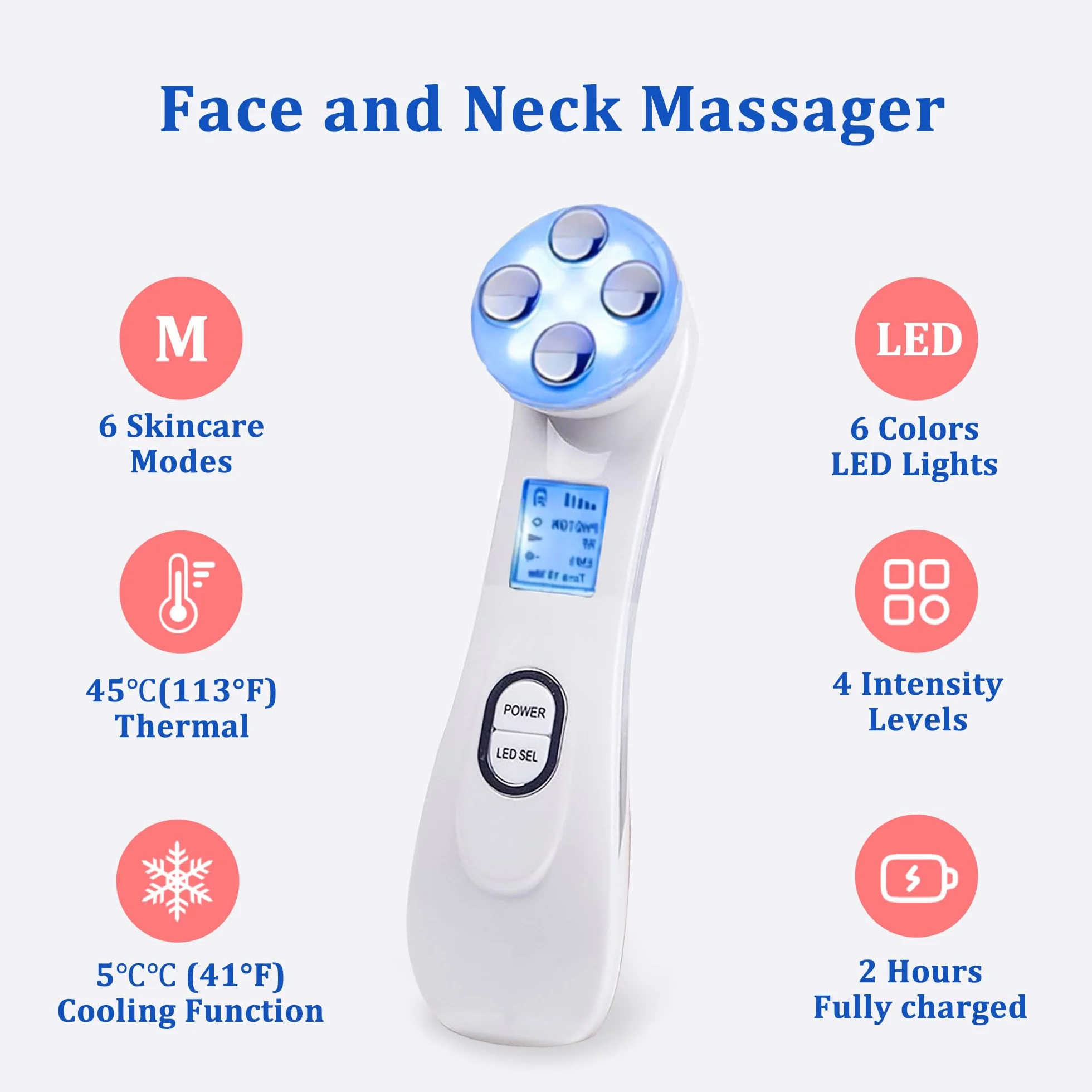 Appareil Massage Visage Anti Rides,6 en 1 LED Appareil de Beauté,Masseur Facial Double Menton de Beauté Electrique avec Lifting EMS Massage,Améliorer, Resserrer et Lisser La Peau