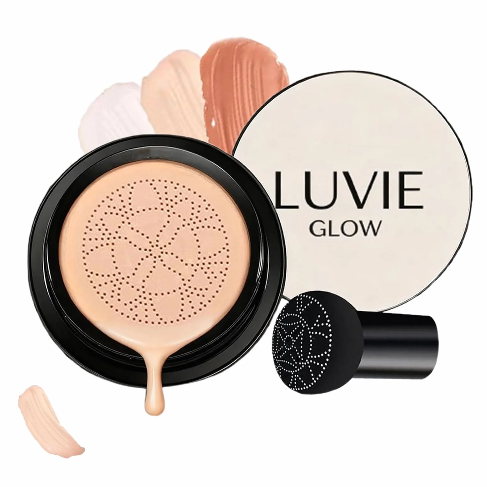 Luvie Glow Foundation Cushion, Coussin d'Air Tête de Champignon Cc Cream, Fond de Teint CC Cream, Hydratant Longue Durée, Teint Uniforme pour Tous Les Types de Peau (Chaud)