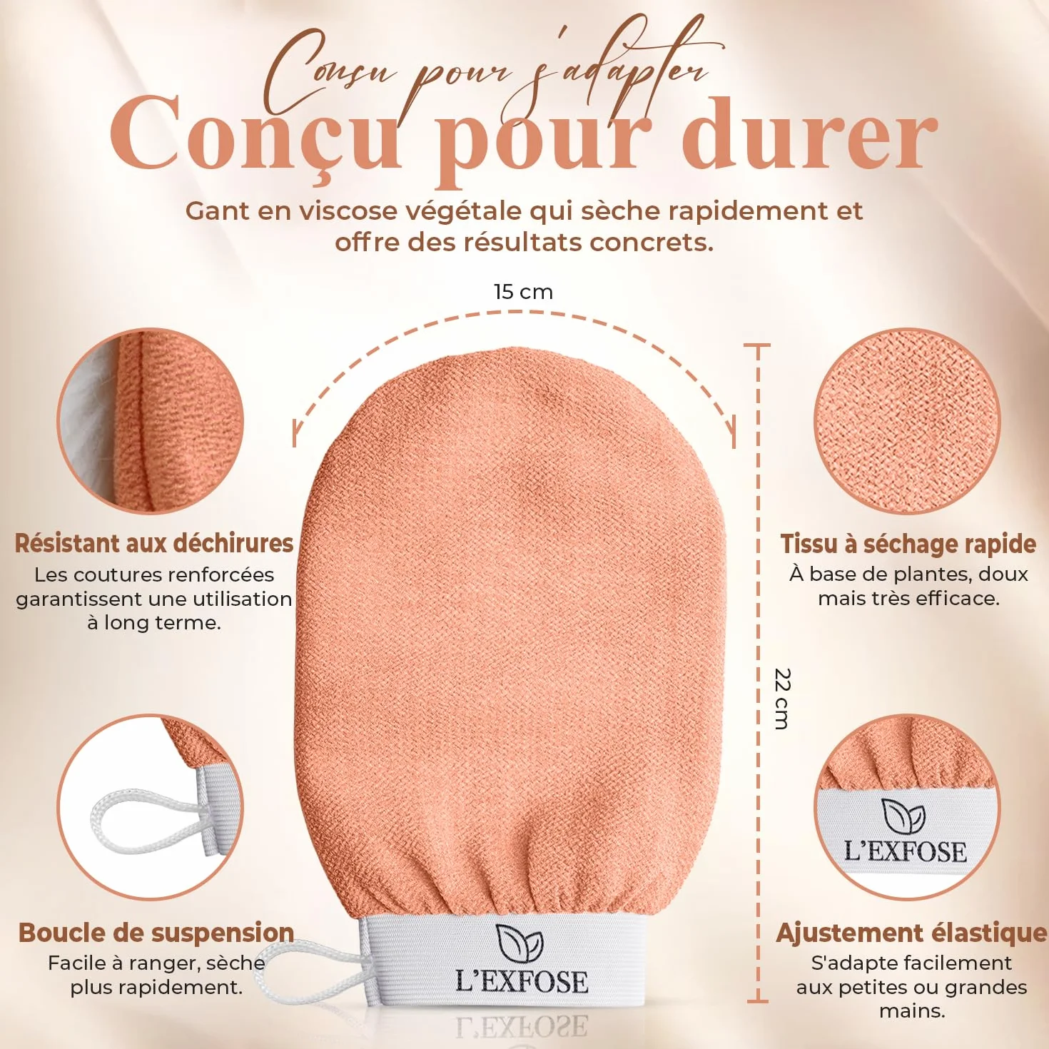 Gant Exfoliant Corps Kessa en Viscose Naturelle - L’Exfose 2x Gommage Corps et Visage