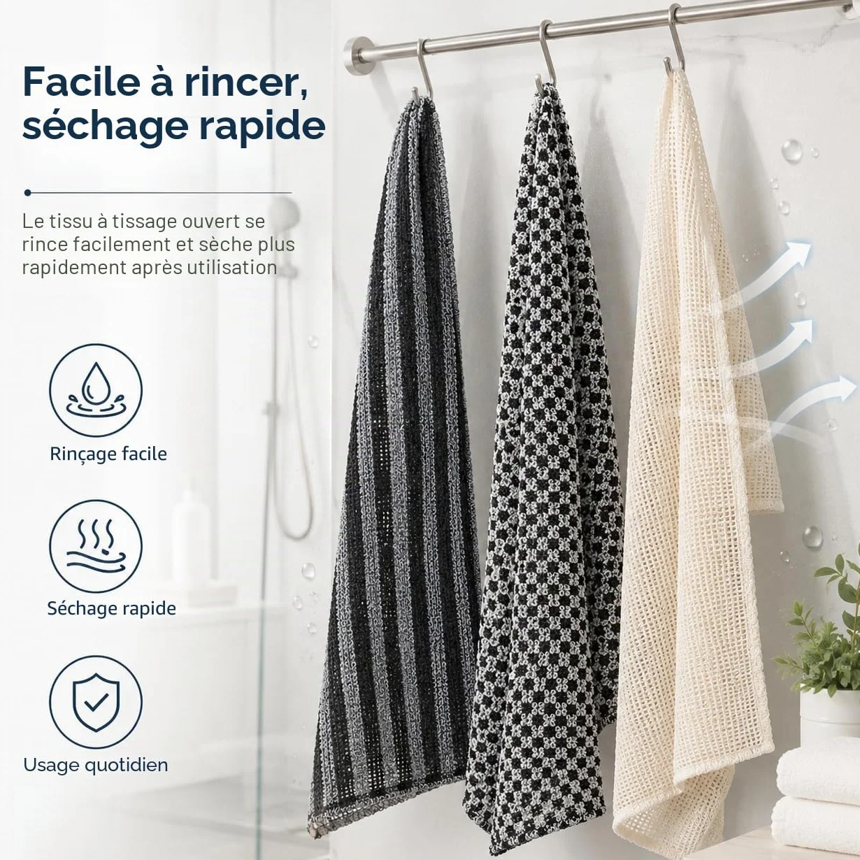 Serviette Exfoliante Douche 3 Pièces Japonaise 25×100 cm Lave Dos Long Double Face Homme Femme