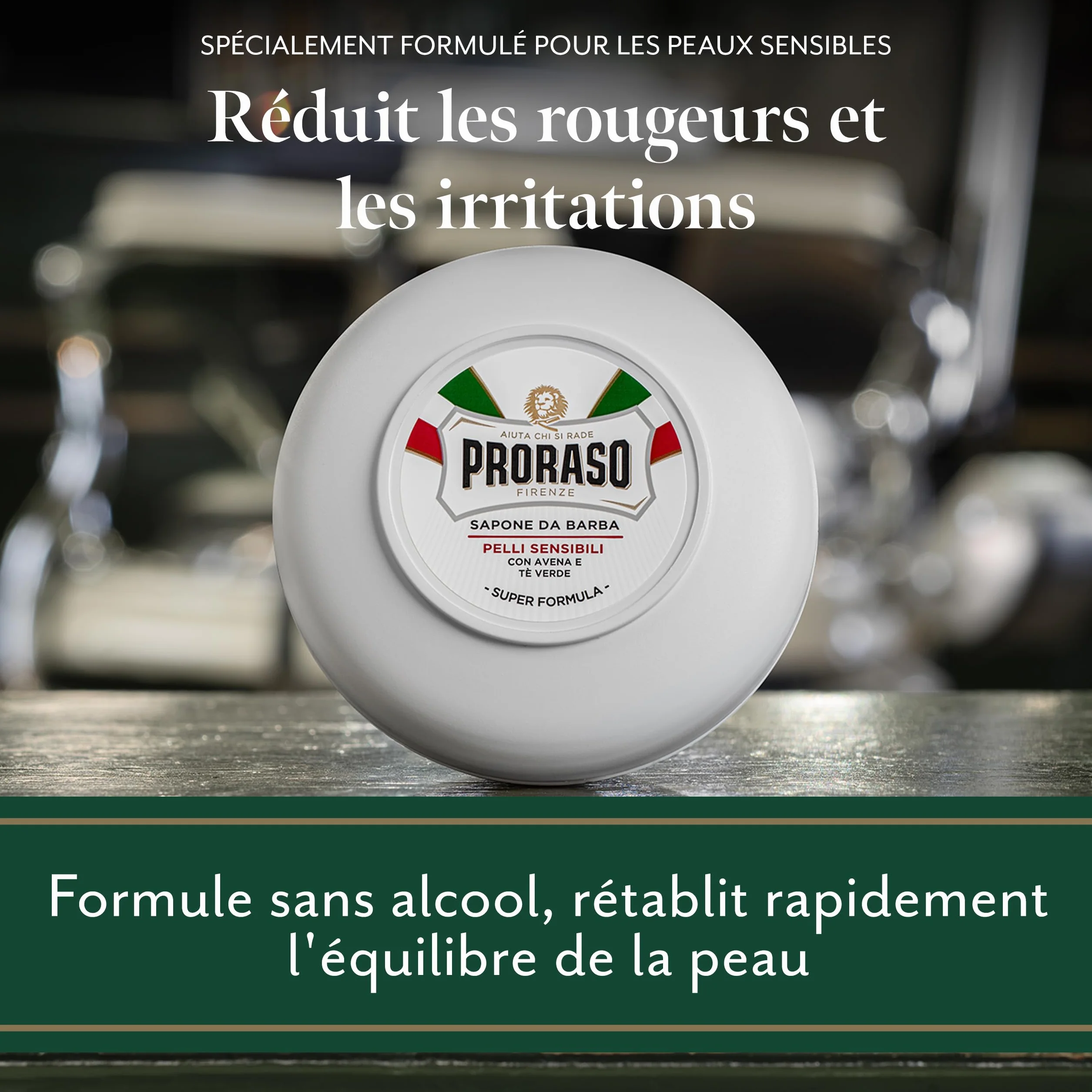 Proraso Savon à raser peaux sensibles 150 ml – Soin visage homme anti-irritations au thé vert et extrait d'avoine