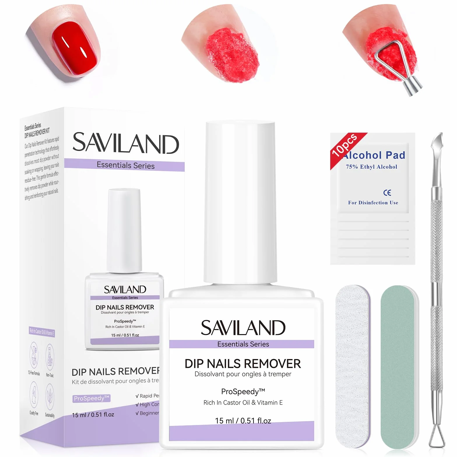 SAVILAND Kit Dissolvant pour Ongles Dip 15 ml Removeur de Poudre Dipping Ultra-efficace