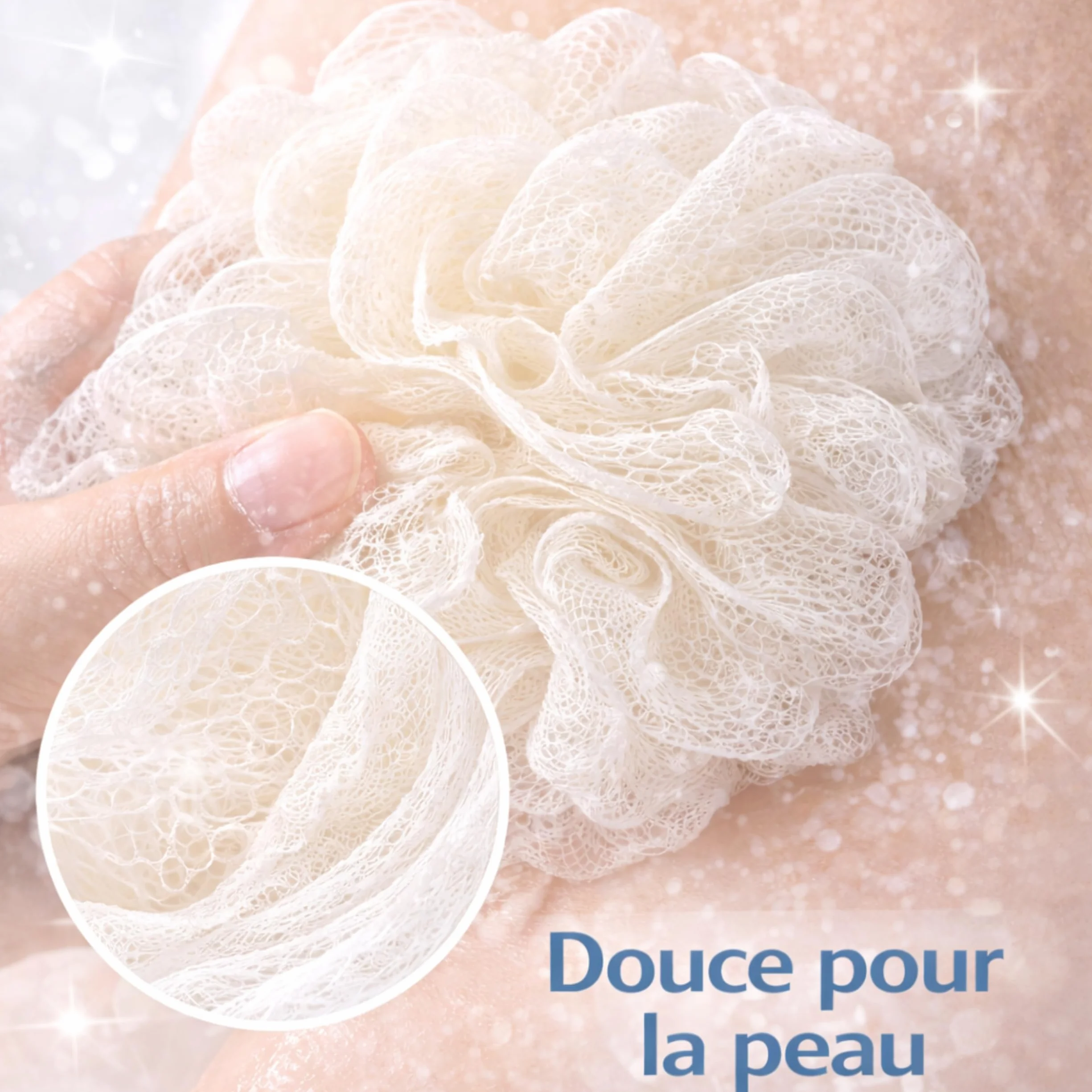 PARENCE Lot de 3 Fleurs de Douche Éponge de Bain Filet Exfoliant Ø 10 cm