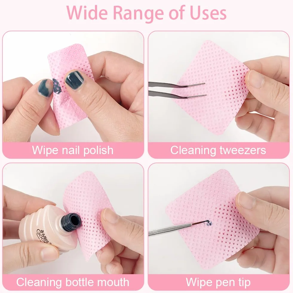 Lingettes à Ongles Non Pelucheux 300 Pièces avec Limes, Tampons Dissolvant Rose