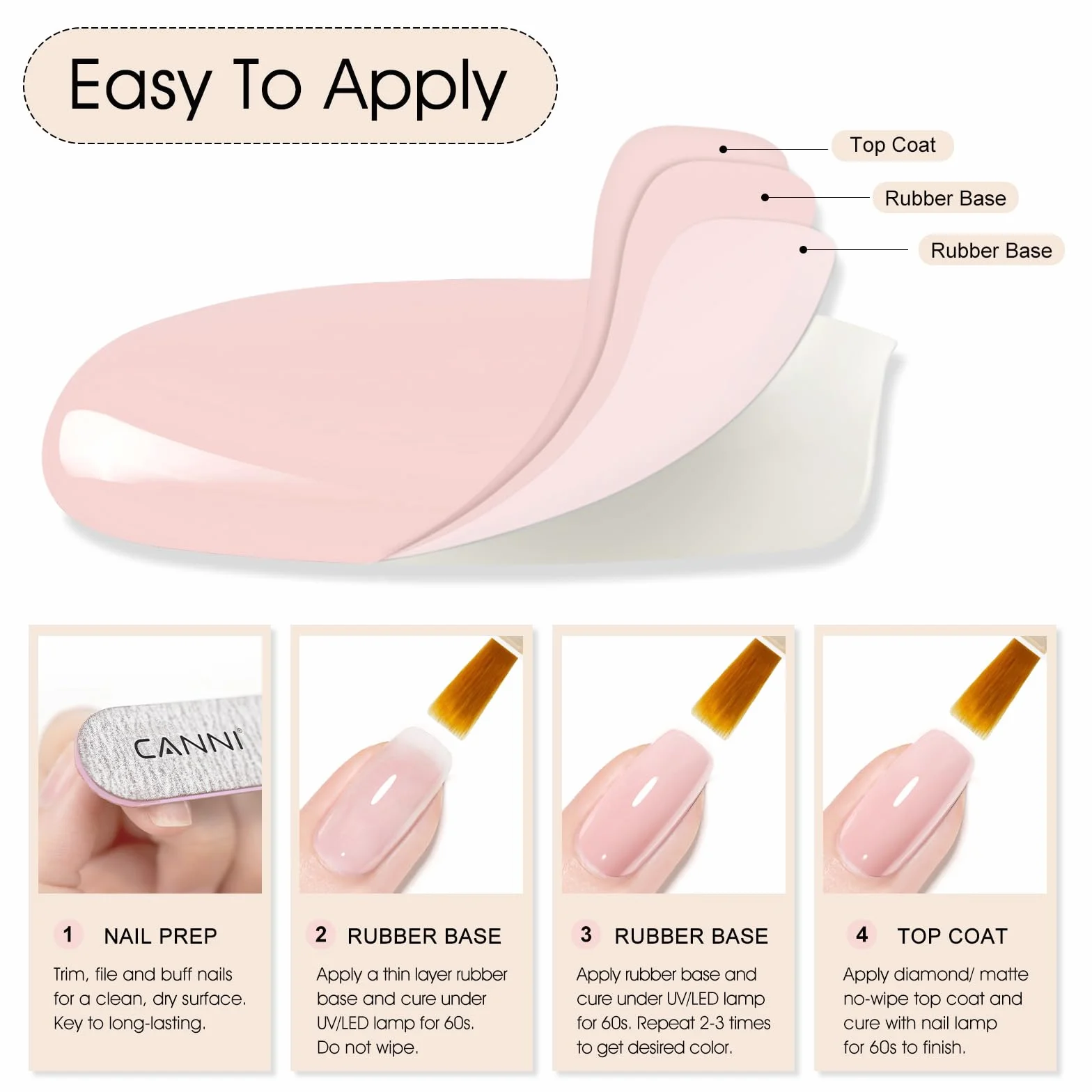 CANNI Vernis à Ongles Gel Semi Permanent Rubber Base Rose clair Gel Nail Polish Manucure