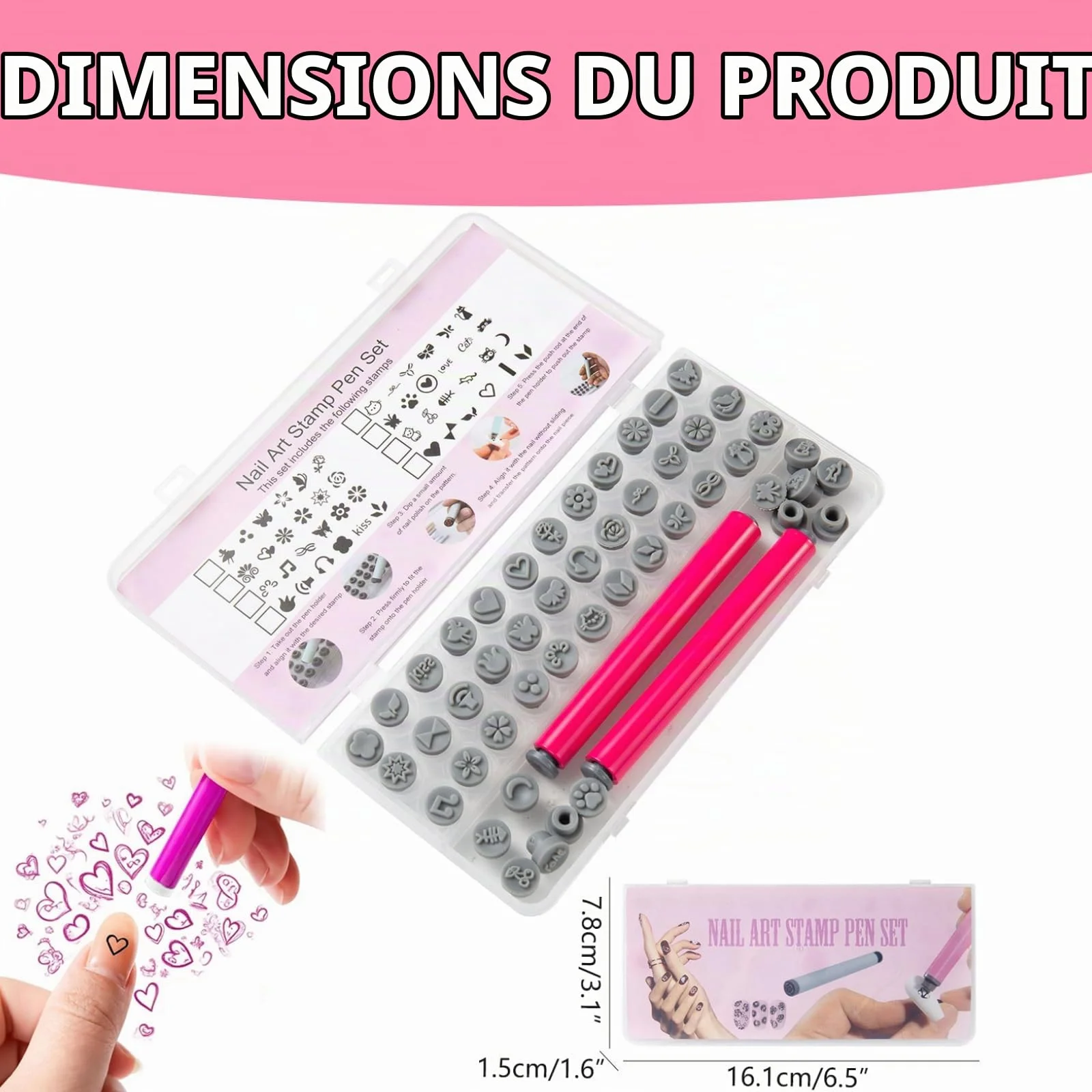 48 pièces stylos de tampon d'art d'ongle différents modèles tampons 'art 'ongle avec pointe de stylo en silicone fleur papillon rose kit 'estampage bricolage pour femmes, décoration jardin