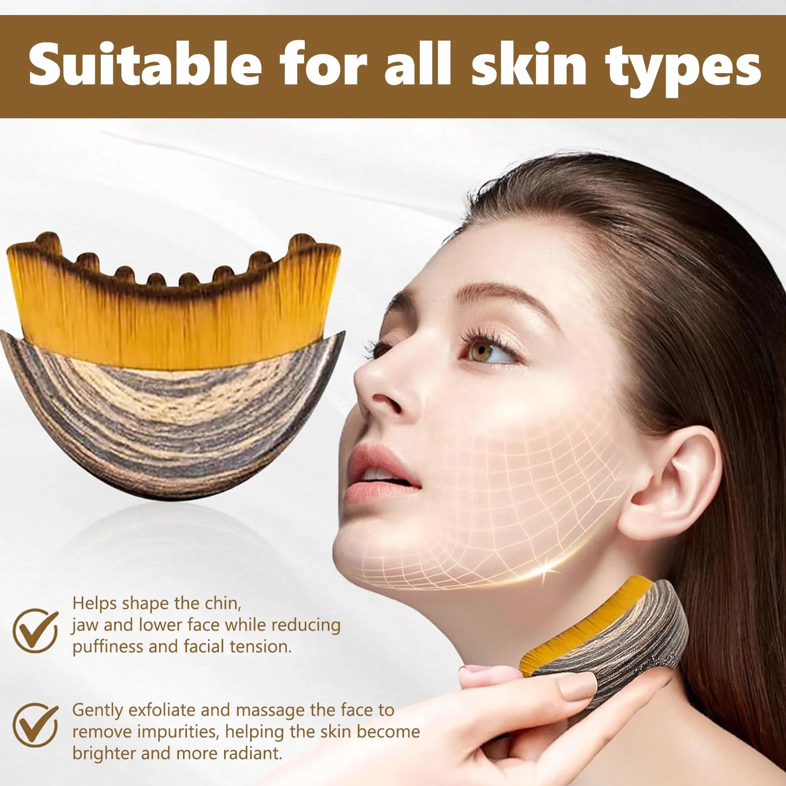 Brosse de Contour Lymphatique pour le Visage, Drainage Lymphatique, Massage Raffermissant, Nettoyage Visage, Sculpture Menton Mâchoire