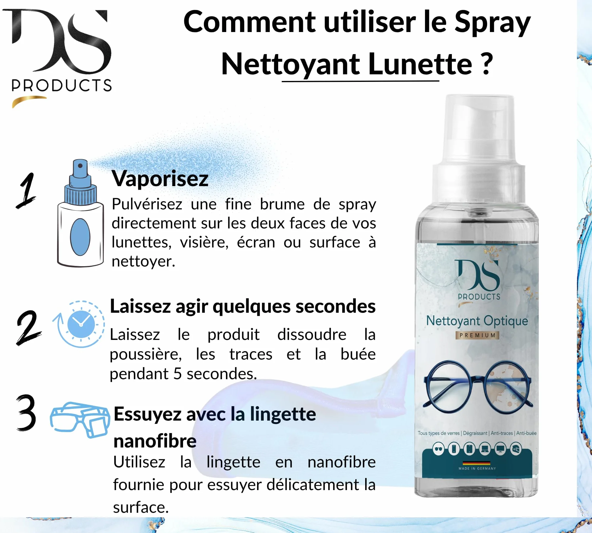Spray Nettoyant Verre Anti-Buée 200ml avec Chiffon Microfibre pour Casque Moto, Lunettes Ski, PC, TV, Ordinateur Portable, Smartphone