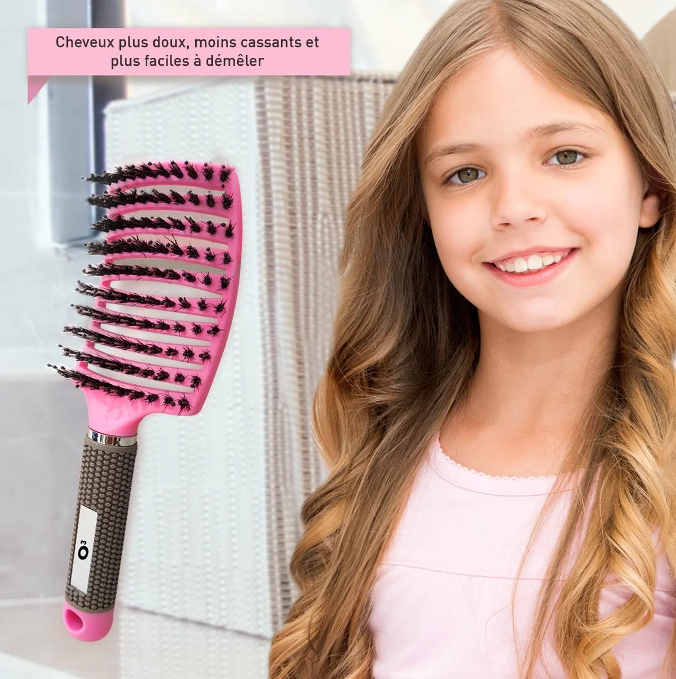 Brosses à Cheveux en Poils de Sanglier Démélant Naturel Set Rose et Violette