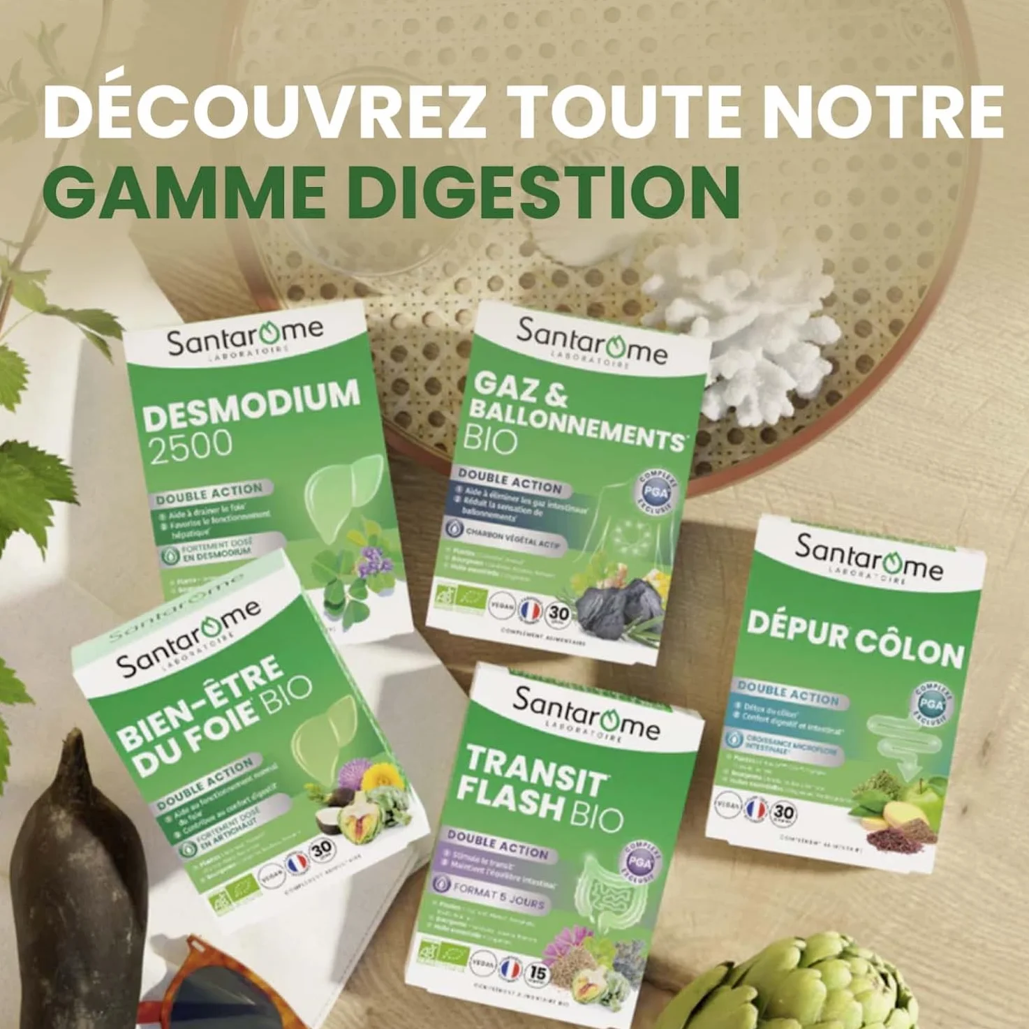 Santarome Bio Desmodium 2500 Complément Alimentaire Détoxifiant du Foie 30 Gélules Végan Made In France