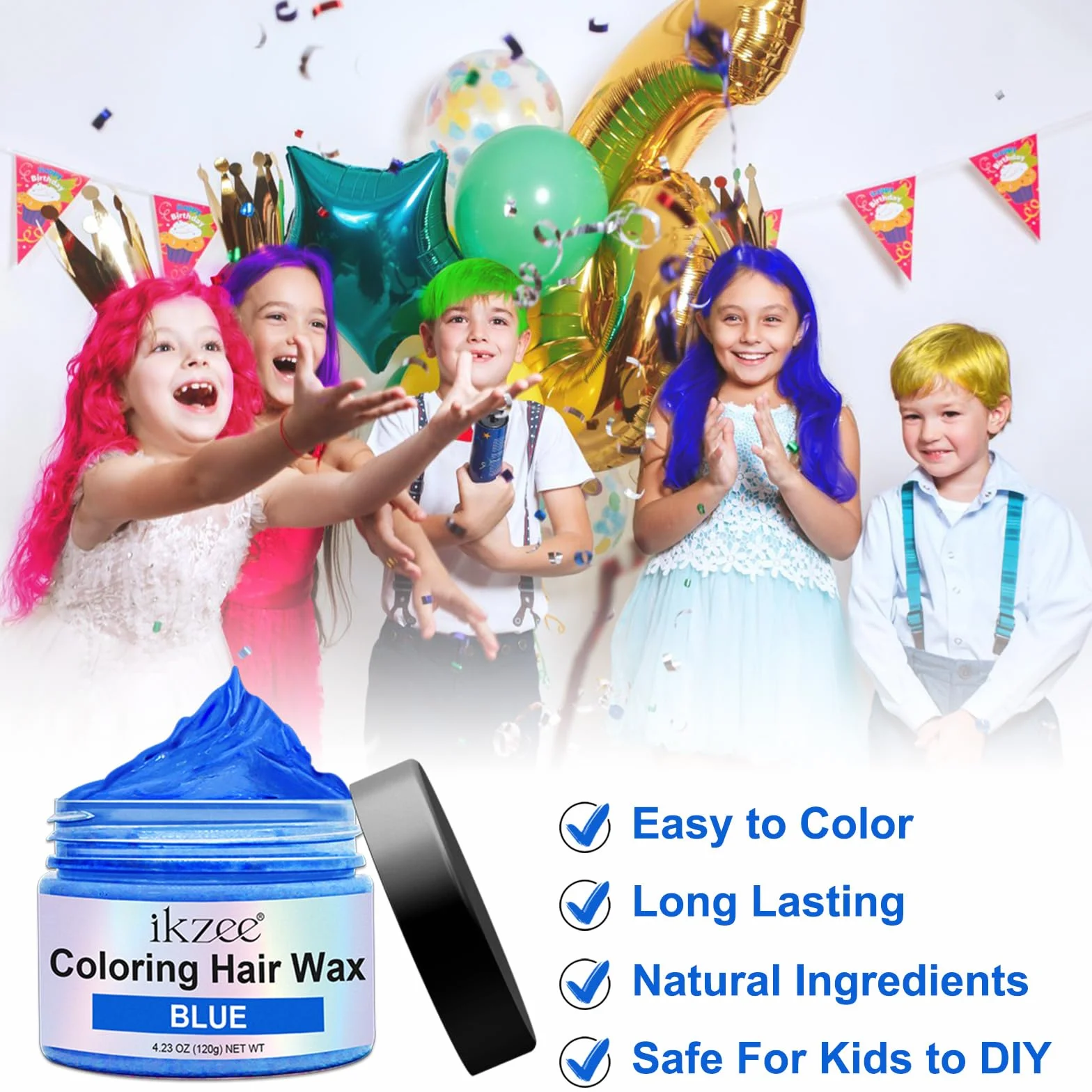 Cire Colorante Cheveux Temporaire Bleu pour Fêtes Halloween Cosplay