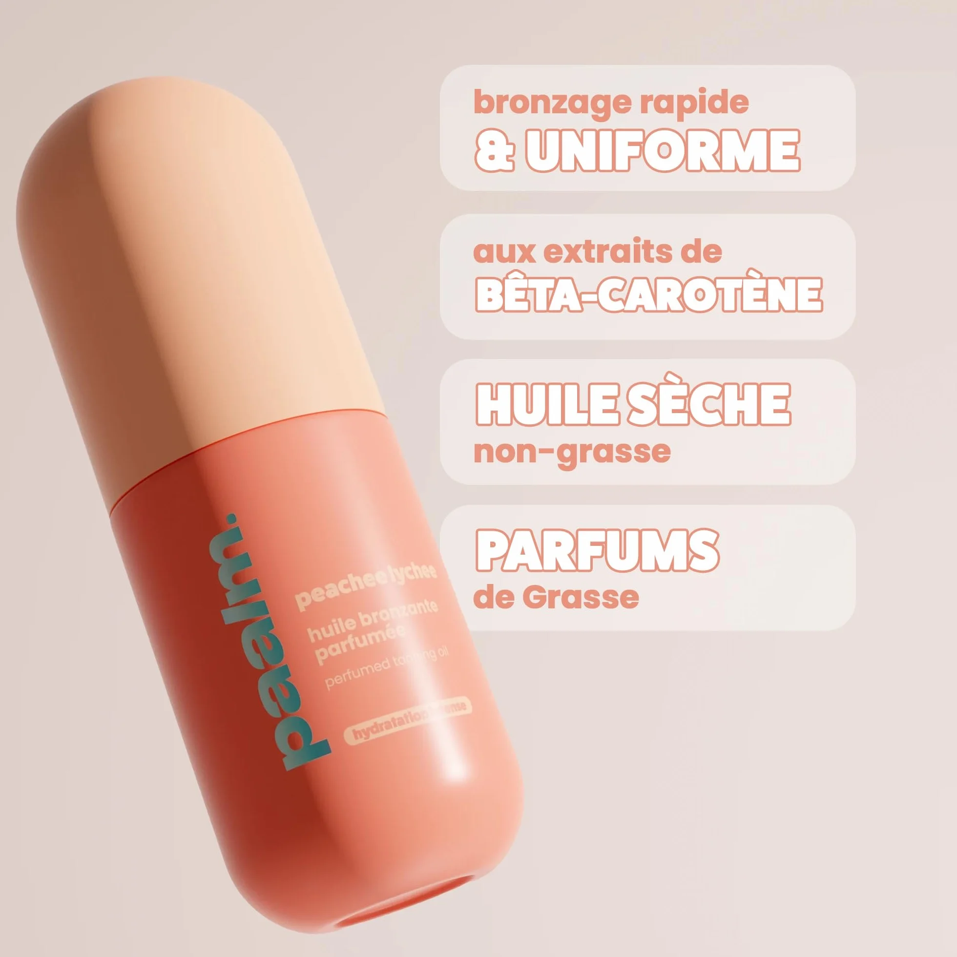Paalm Cosmetics Huile Bronzante Peachee Lychee 100 ml Bêta Carotène 5% Accélérateur De Bronzage Fini Satiné