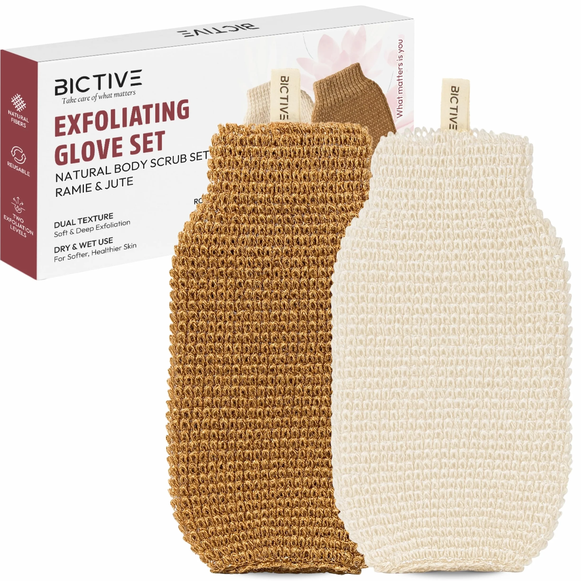 Kit 2 Gants Exfoliants Corps Fibres Naturelles Peau Morte Gommage Douche