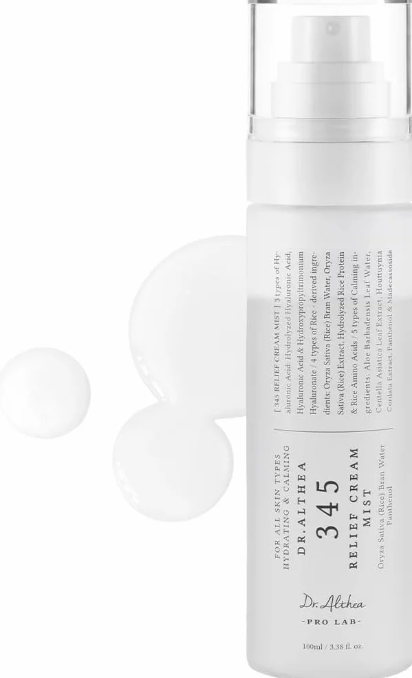 Dr.Althea 345 Relief Cream Mist | Brume Visage Hydratante à l’Extrait de Riz | Soin Apaisant pour Peaux Sensibles | Cosmétique Coréenne Vegan, 100ml