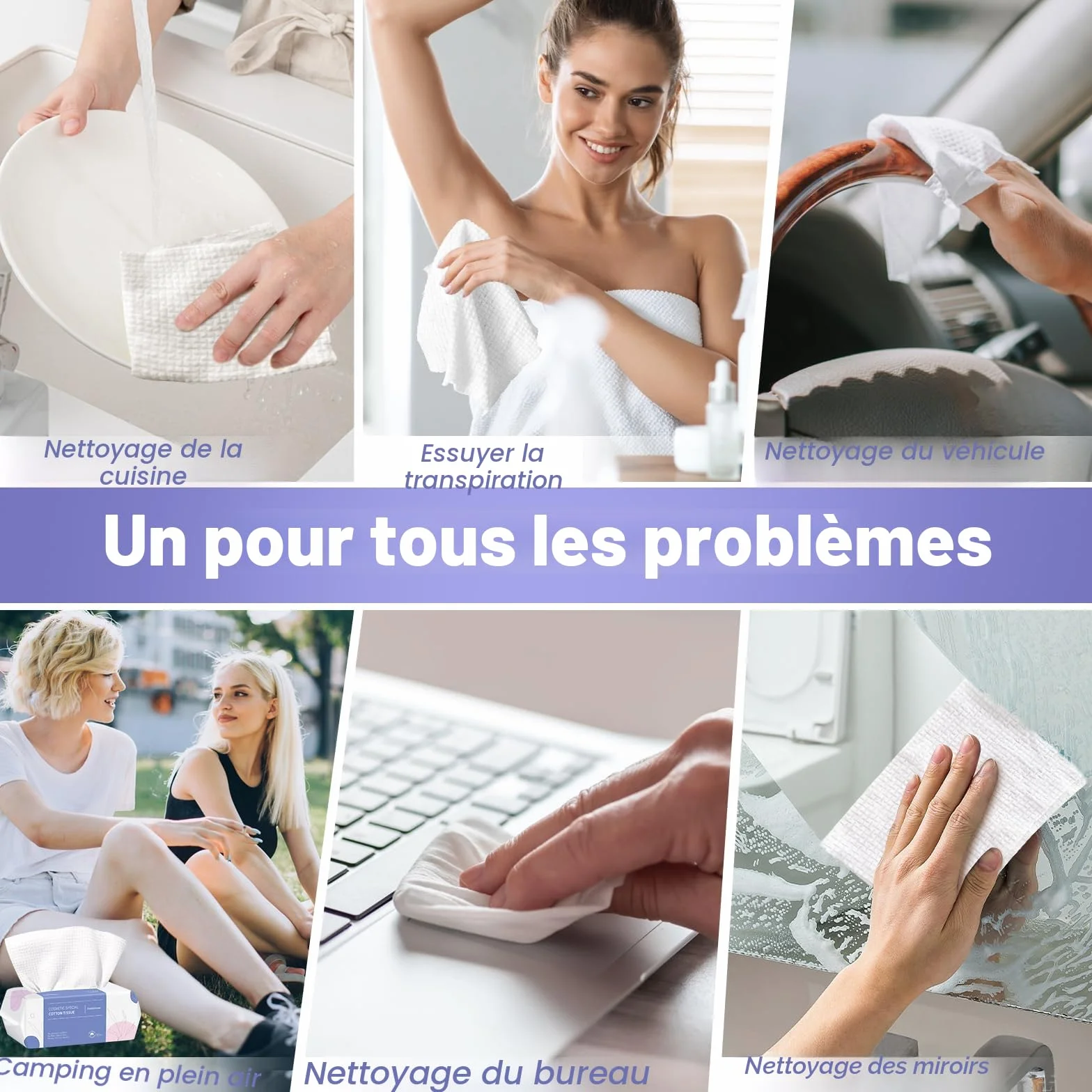 PoeticEHome Serviette jetable visage épais absorbant coton biodégradable lingettes sèches nettoyage démaquillage