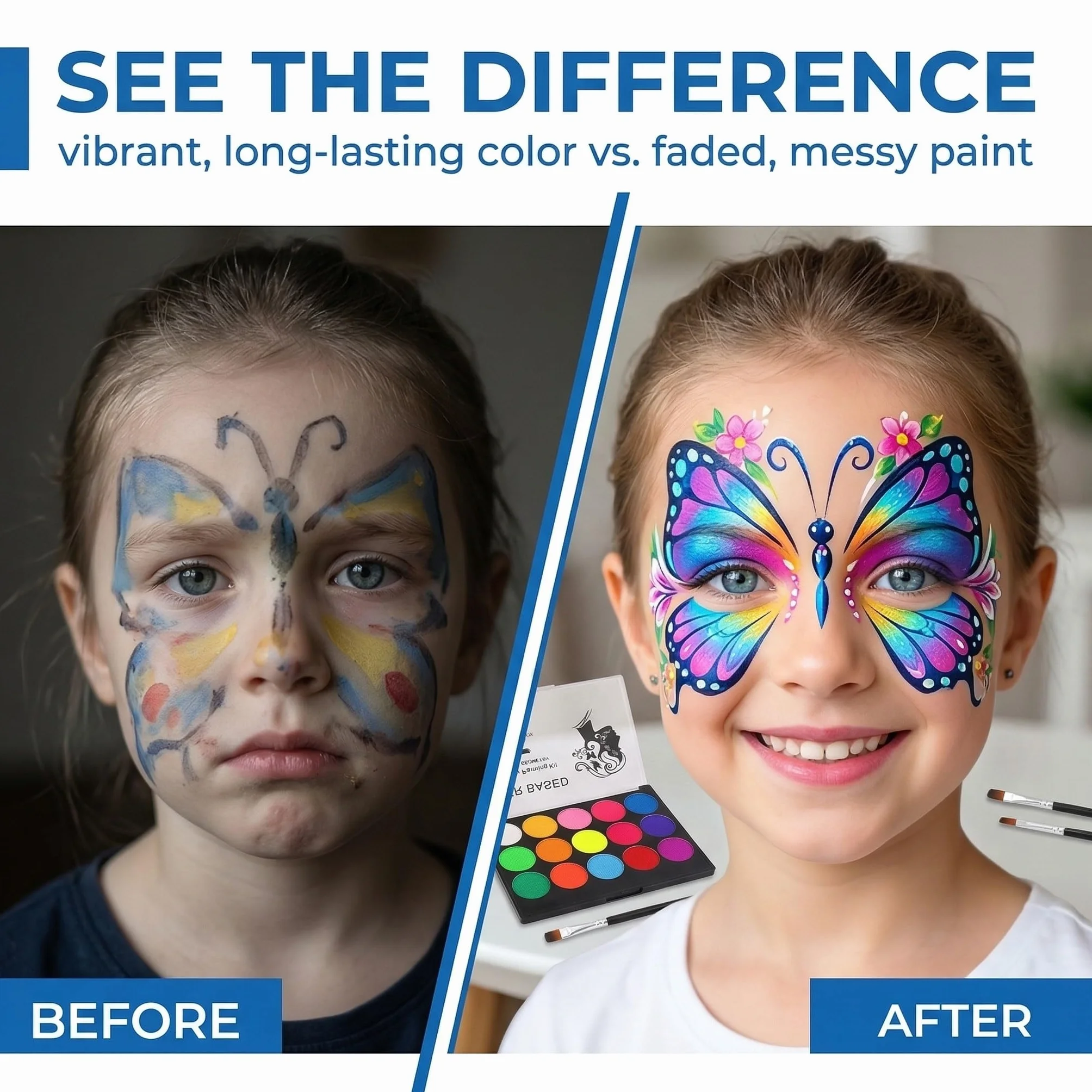 Set de Maquillage pour Enfants, 15 Couleurs, Palette Enfant Body Painting et Carnaval Visage, avec 2 Pinceaux Maquillages, pour Halloween, Noël, Carnaval, Soirées à Thème, Fête d'anniversaire