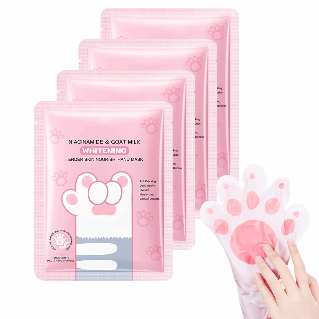 GXGM Masque Mains Chat Hydratation Intense Niacinamide Lait de Chèvre Éclaircit Uniformise Teint Soins Mains Séches Gercées