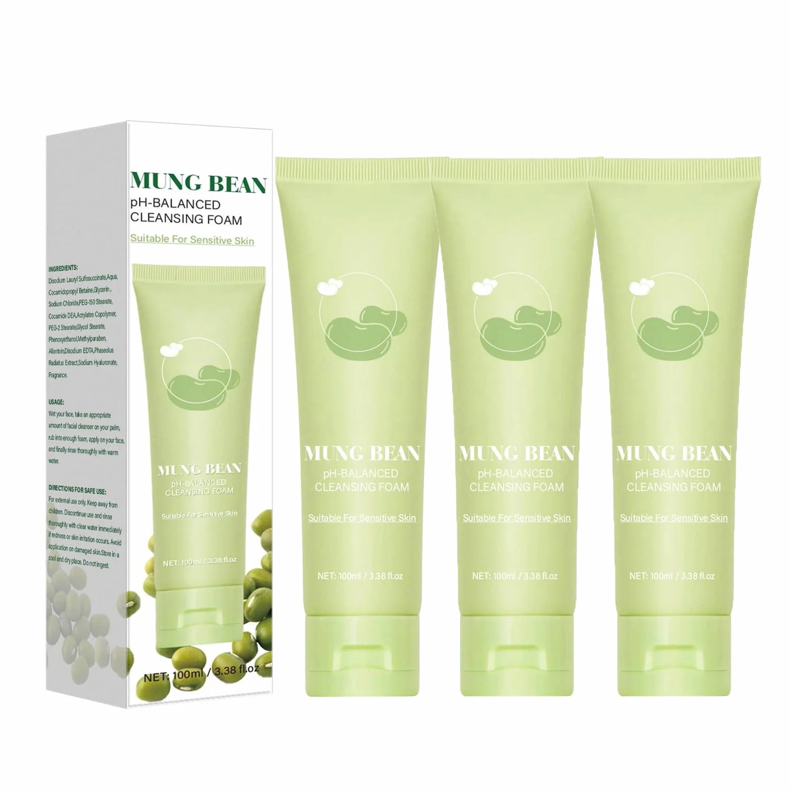 Mousse nettoyante au pH de haricots mungo (160 ml) - Sans parfum, non comédogène, testée, nettoyante pour le visage en profondeur - Convient pour les peaux sensibles - Nettoyant pour masque facial (3)