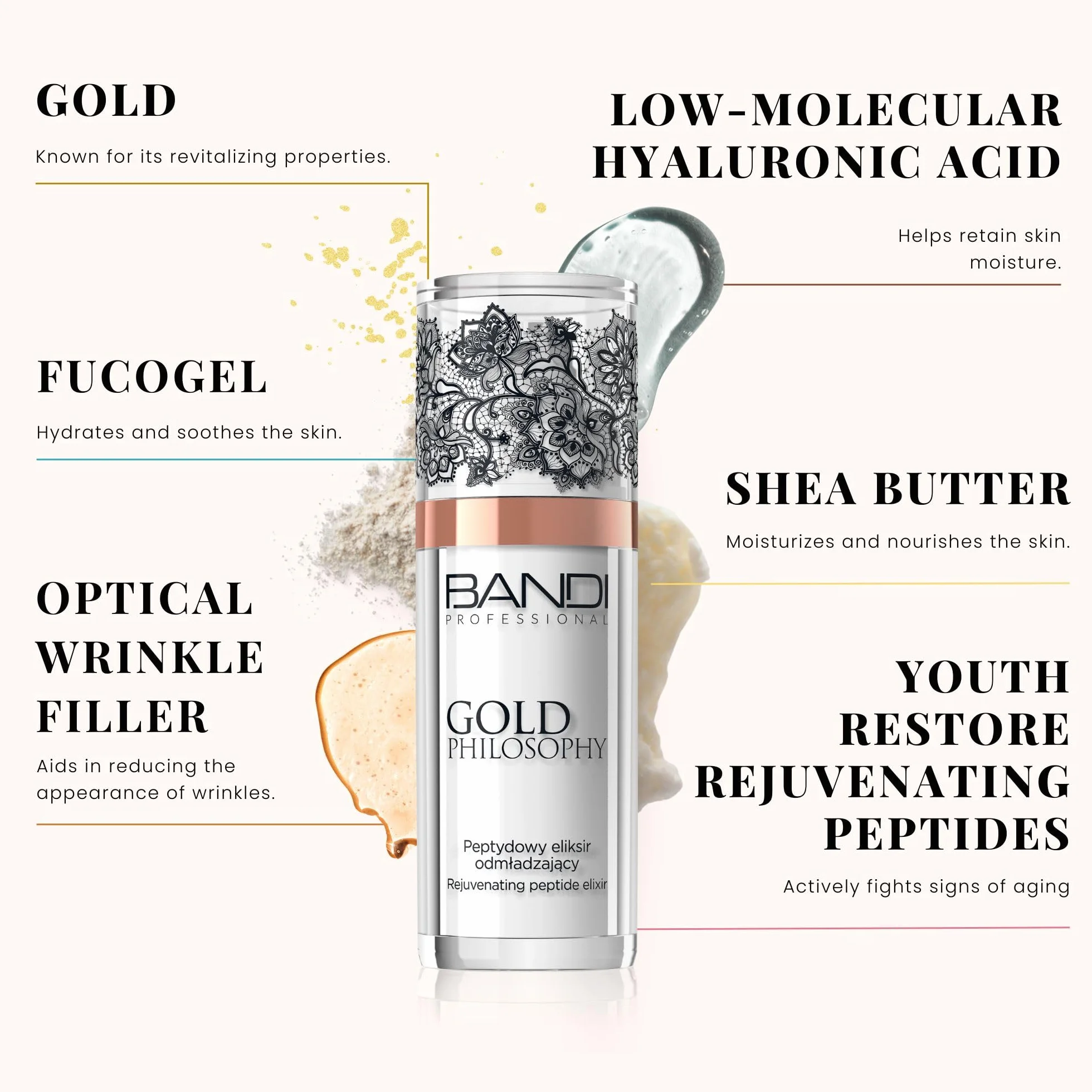 Bandi Sérum Visage Anti Age Acide Hyaluronique Crème Anti Ride Sérum Contours Visage Peau Parfaite Hydratation Anti Rides Éclat Texture Améliorée