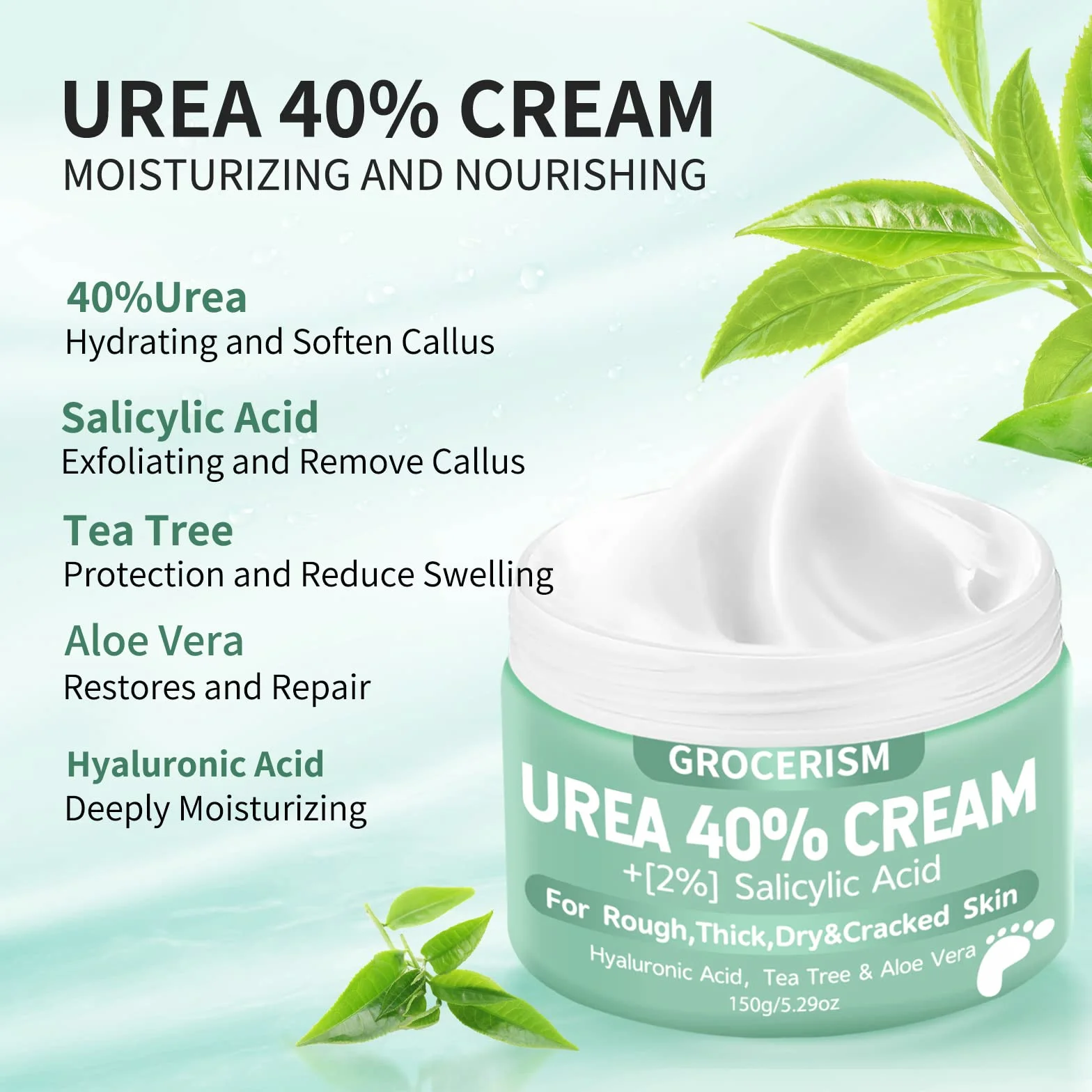 Crème à l'Urée 40% Acide Salicylique Pieds Mains Hydrate Élimine Callosités Adoucit 150 g