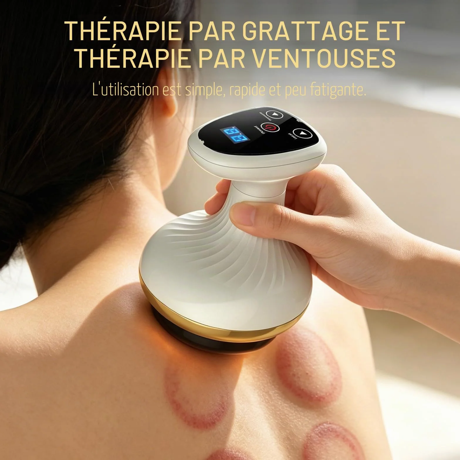 Appareil de massage 4-en-1 contre la cellulite, aspiration et Gua Sha électrique, 9 niveaux de chauffage, 9 niveaux d'aspiration, peau plus ferme et meilleure circulation sanguine, massage en