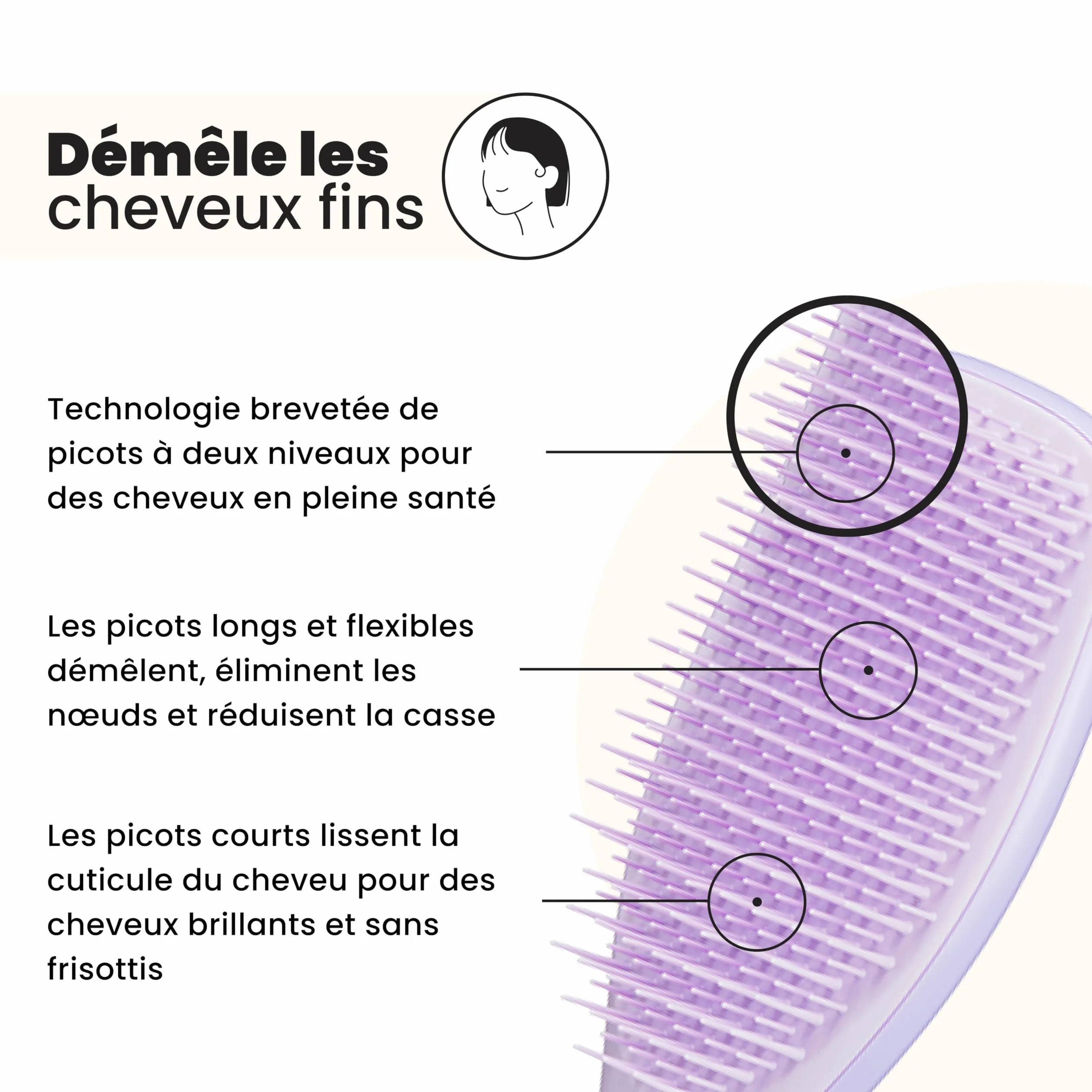 Tangle Teezer Ultimate Detangler Brosse à Cheveux pour Cheveux Colorés Fins et Délicats, Picots Souples 2 Niveaux, Bruyère Hypnotique