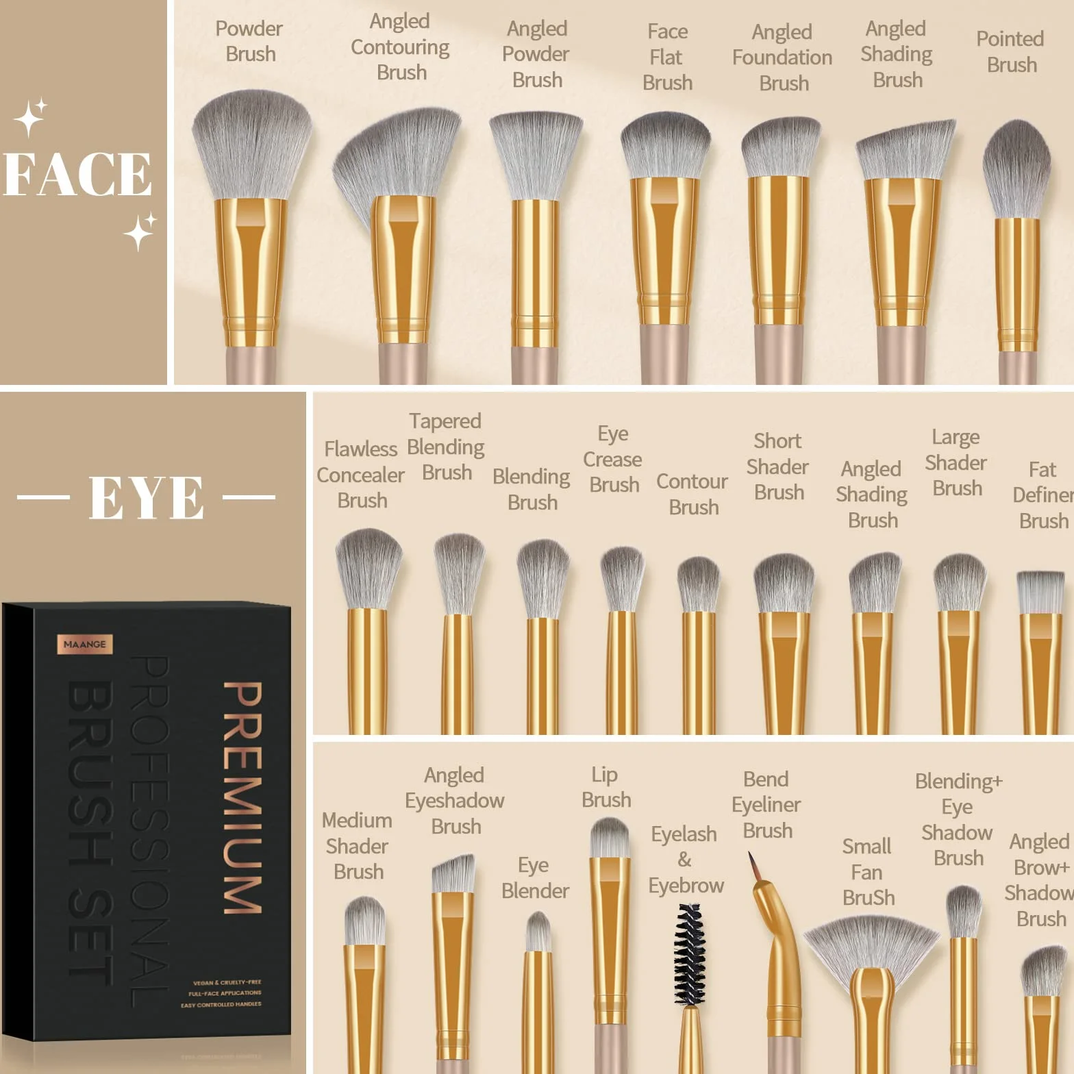 Set de pinceaux de maquillage, 25 pinceaux professionnels pour le maquillage, fond de teint, visage, yeux, lèvres, pinceau pour fard à paupières, set avec boîte cadeau noire