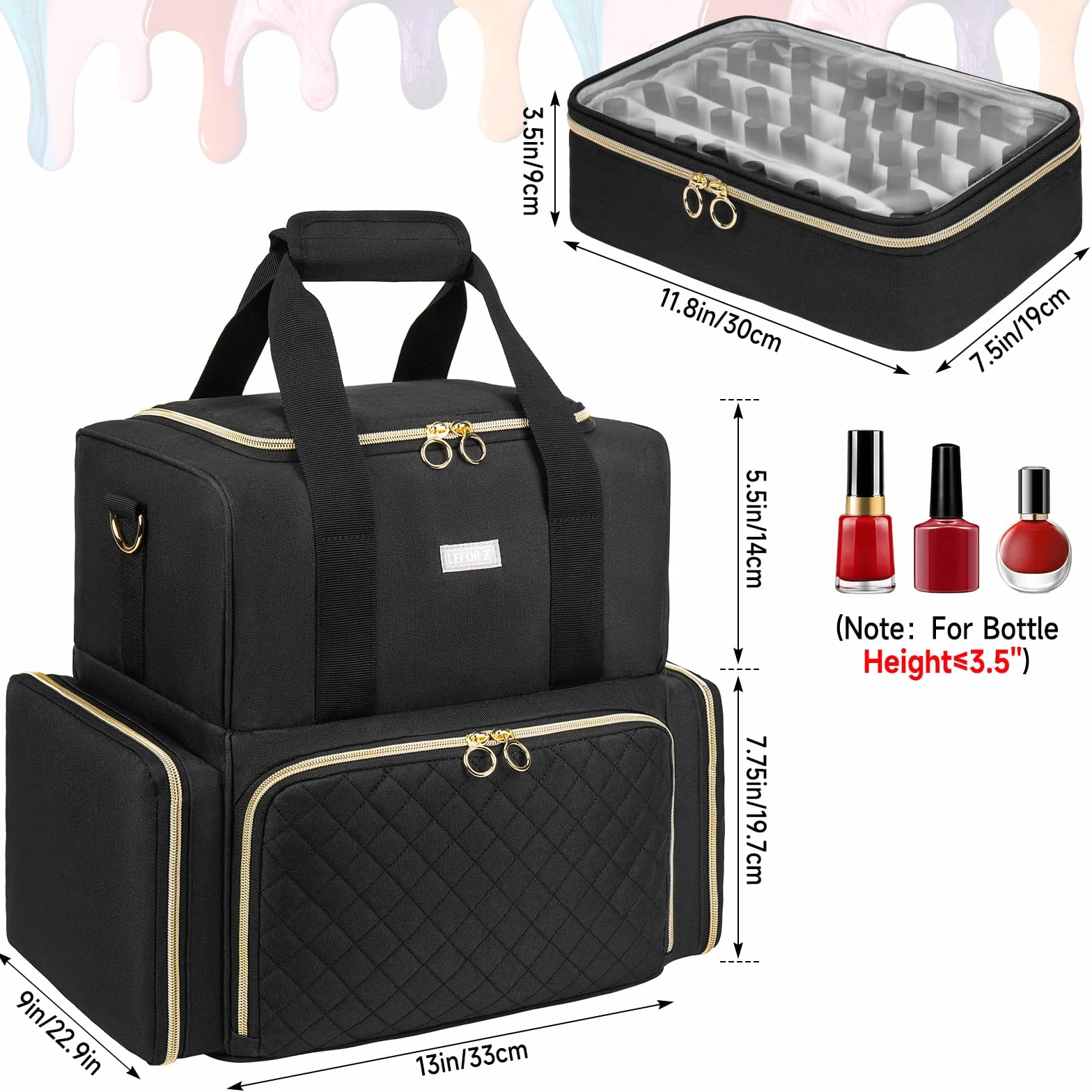 Organiseur de Vernis à Ongles Sac Rangement 80 Bouteilles 15 ML Lampe à Ongles Noir
