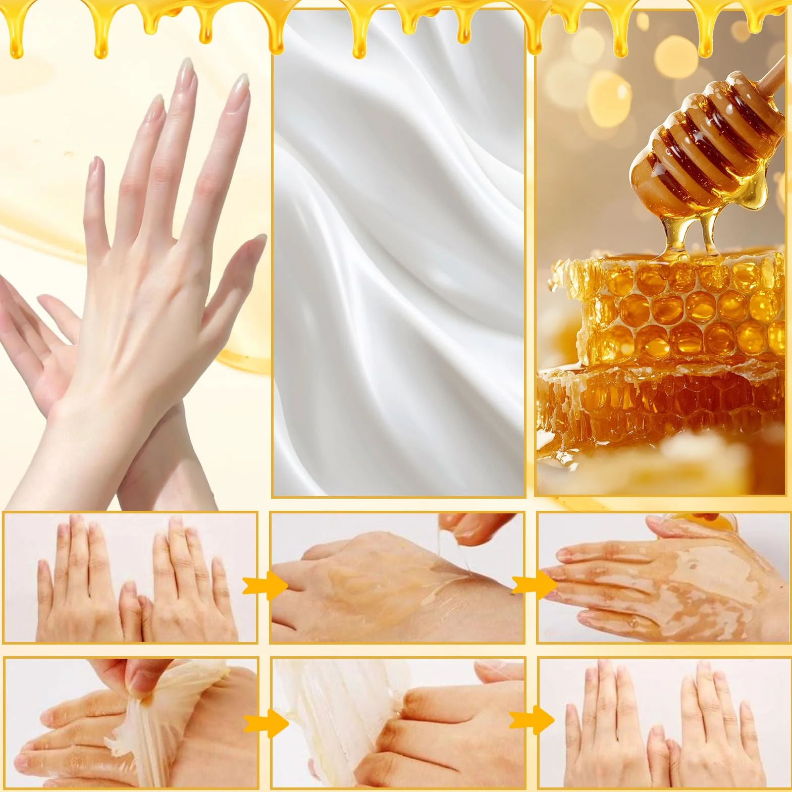 Honey Hand Mask, 24k Gold Hand Mask, Peeling Hand Mask, Hydratant Réparation