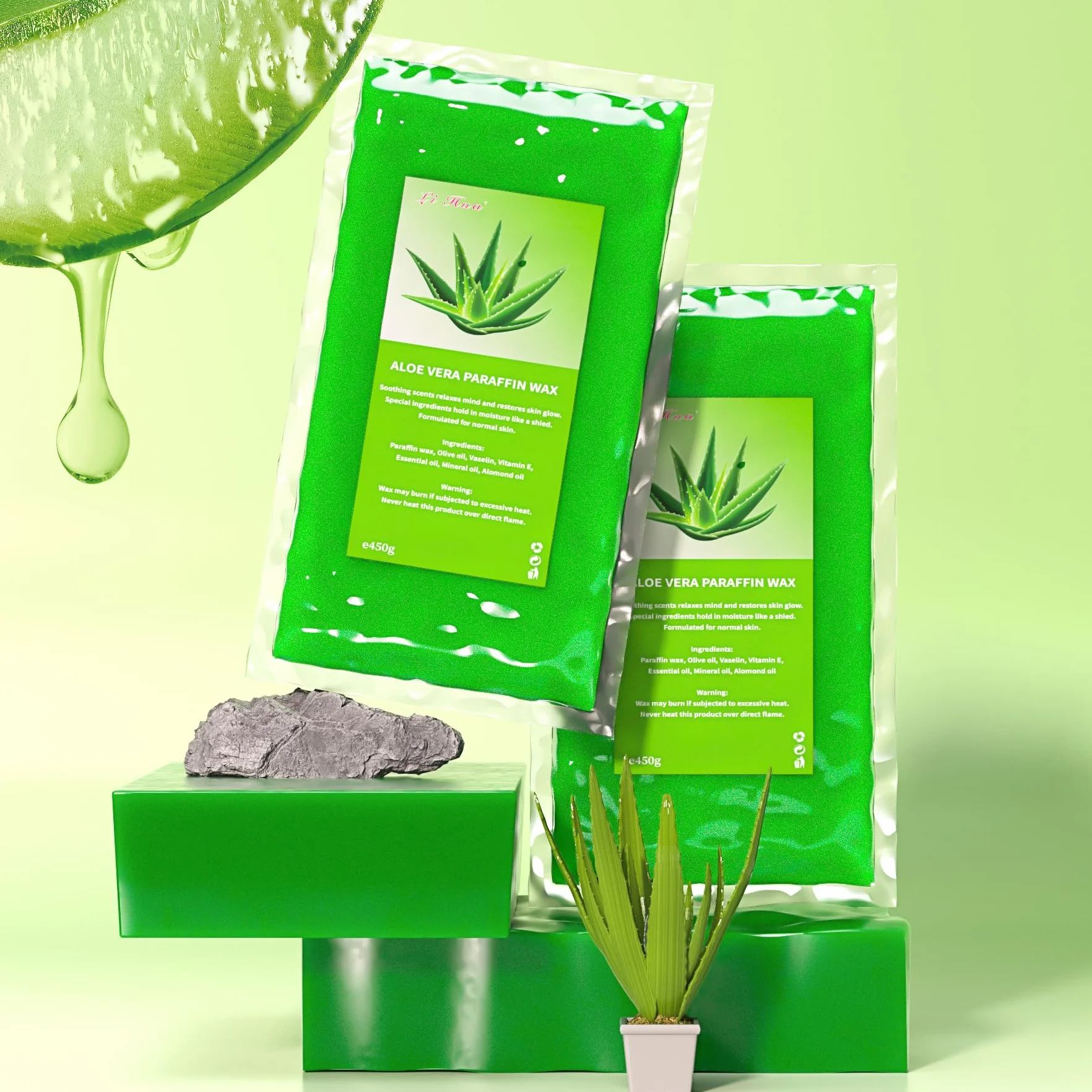 6 Packs Cire de paraffine, 2700g Recharge Aloe vera Blocs de cire de paraffine pour bain de paraffine mains et pieds, Soulage la fatigue musculaire, Hydrate et Nourrit
