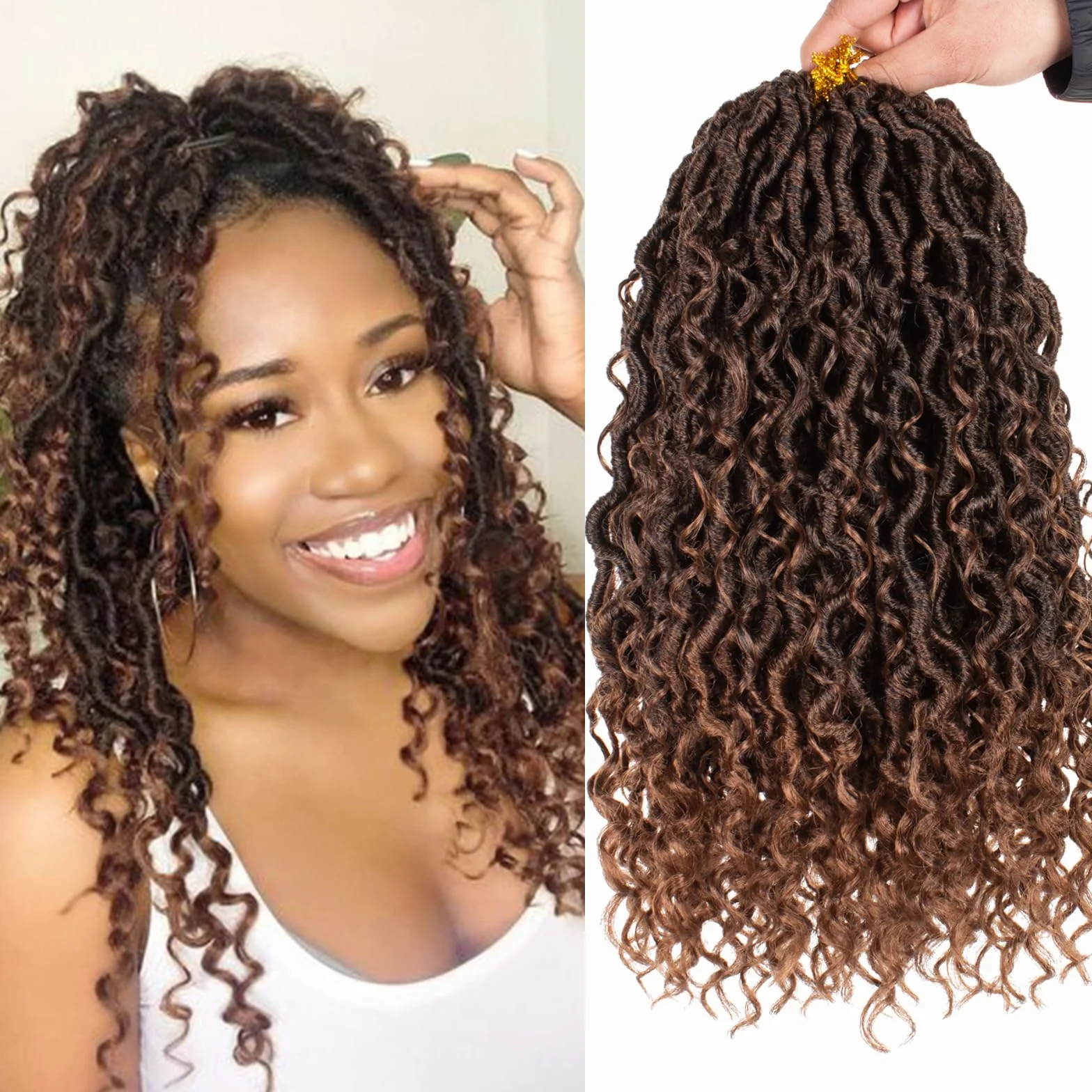 14 Inch 8 Packs Ombre River Goddess Faux Locs Crochet Hair Wavy Curly Ends Pre-looped Synthetic Crochet Braiding Hair Extensions (14 Strands/Pack T30#)