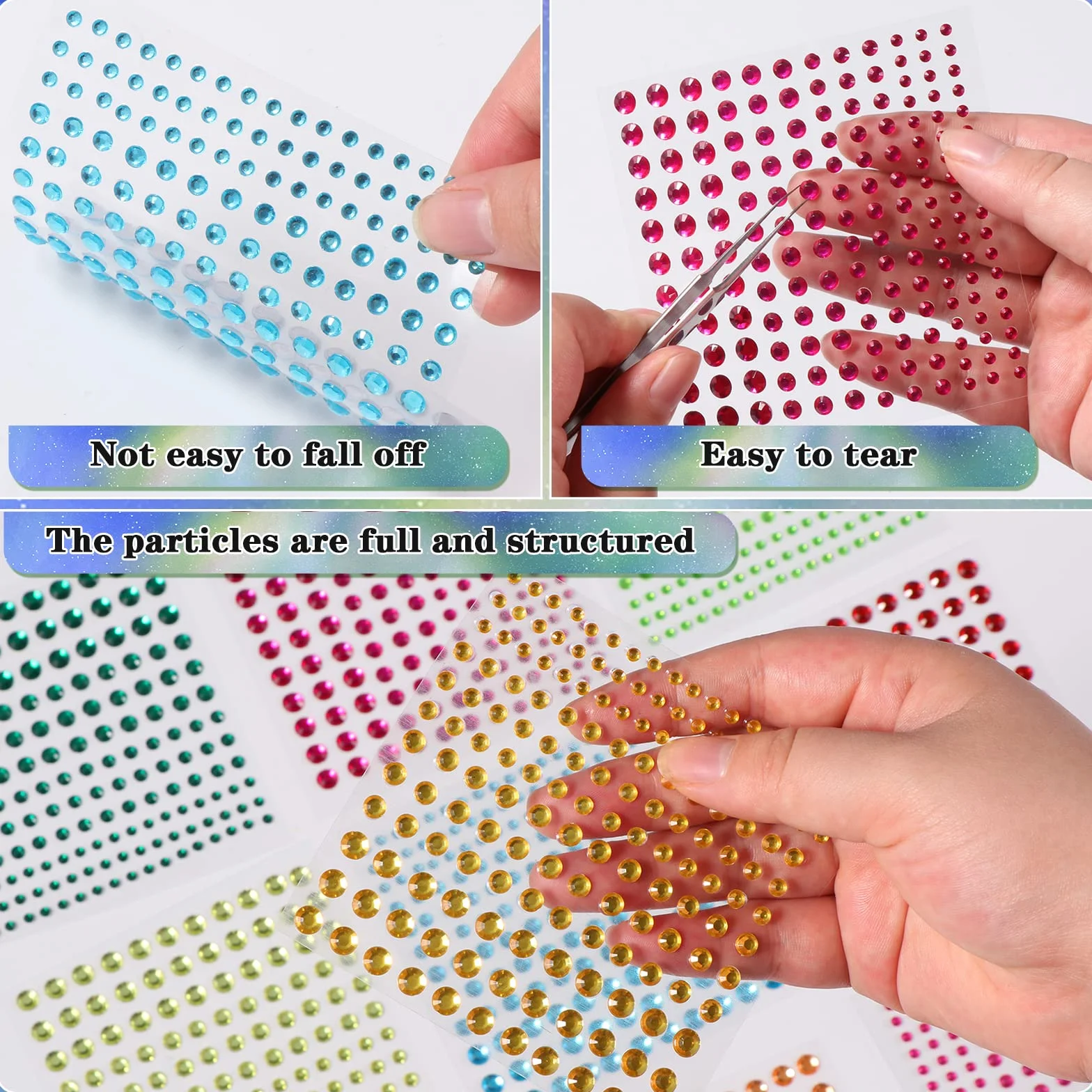 Diboniur 2310 Pièces Strass Auto-Adhésifs Brillants pour Maquillage, Nail Art et DIY