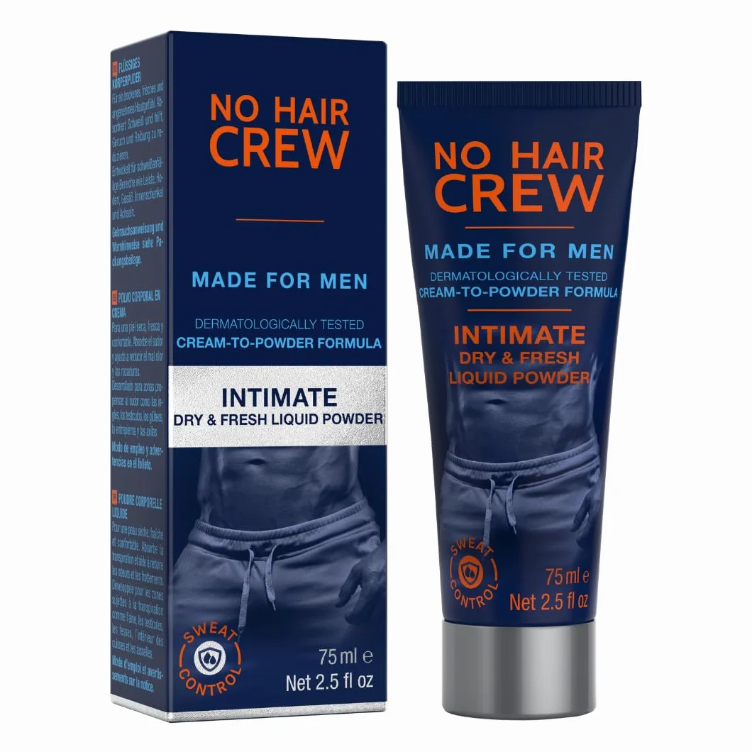 NO HAIR CREW Poudre Liquide Homme 75 ml – Crème anti-frottements pour zones intimes, aine et cuisses – Contrôle transpiration & odeurs