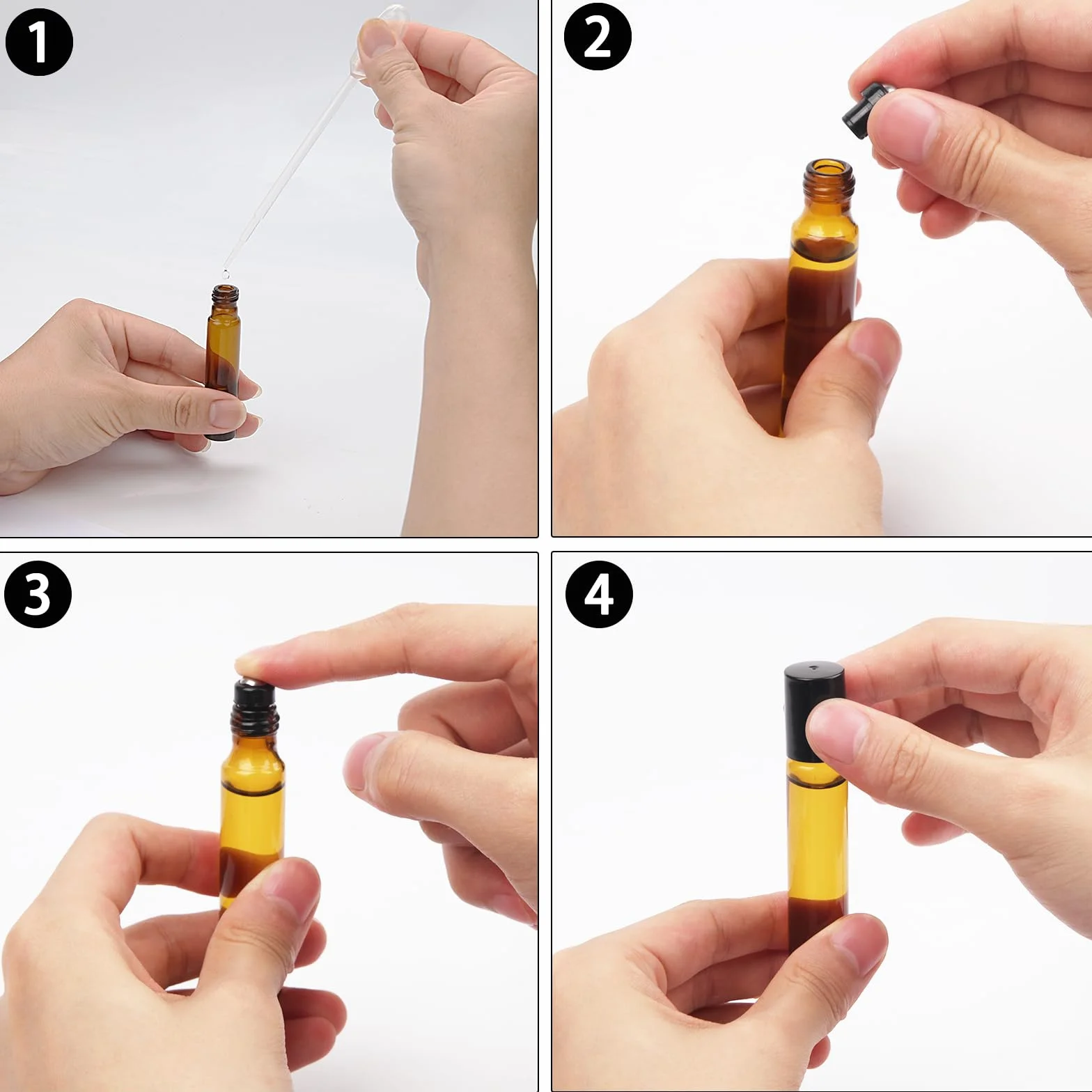 DKBT Flacon Roll On Vide 10ml 35pcs Roll On Huile Essentielle Vide Bouteil Brun Verre Flacon Roller Rechargeable, Avec Bille en Acier Inoxydable pour Parfums, Aromathérapie, Massage, Voyage